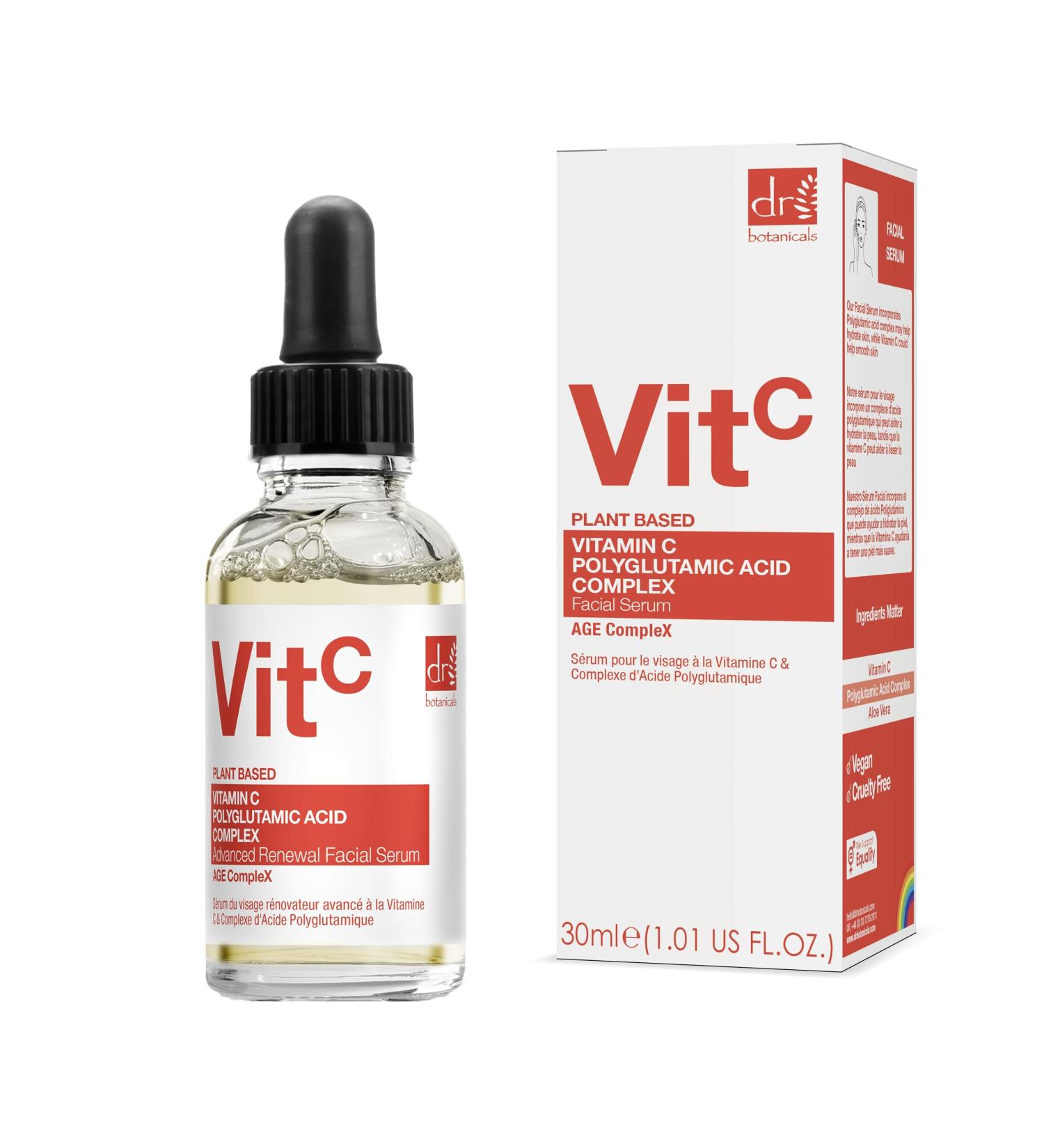 Dr BOTANICALS Anti Aging Facial Serum With 3% Vitamin C & 1% Polyglutamic Acid Complex | Hydration Wrinkle Reduction and Youthful Radiance in One Bottle | Luxury Anti-Aging Skincare - Buy Online on GoSupps.com