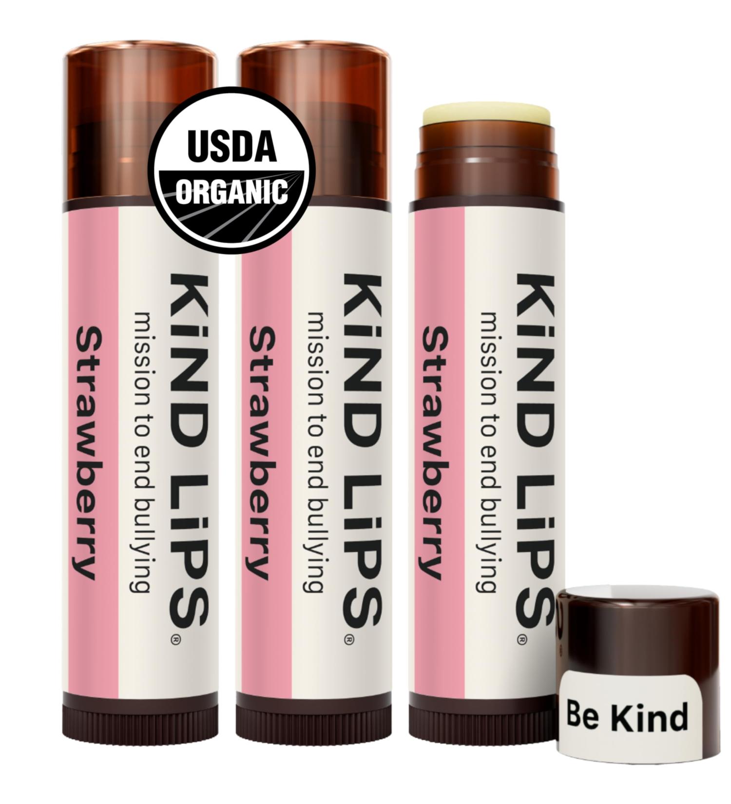 Kind Lips Strawberry Organic Lip Balm Natural Moisturizing Lip Care 3 Pack Strawberry 1 Count (Pack of 3) - Buy Online on GoSupps.com