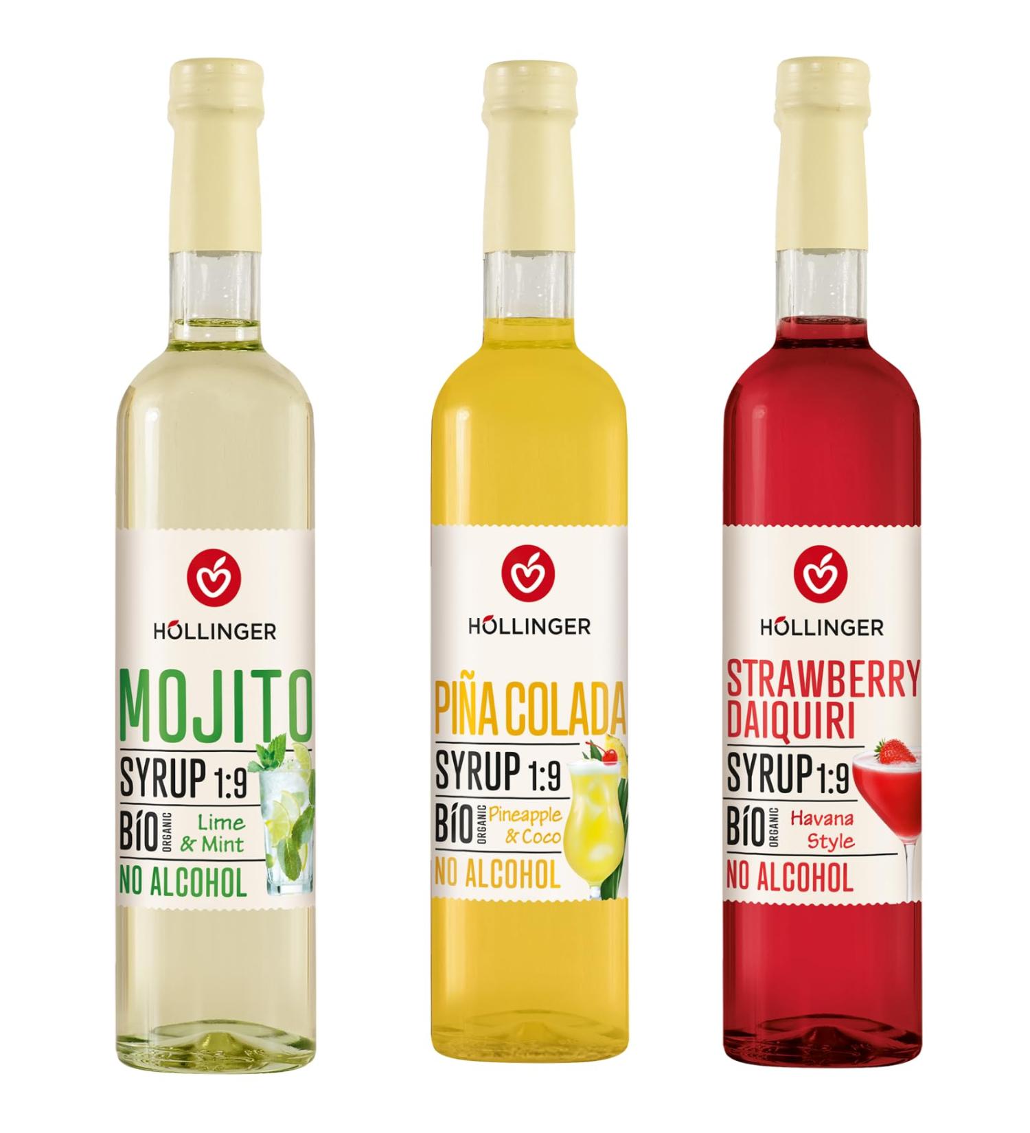 H LLINGER Sirop Classic Cocktail Bio sans Alcool 3 Saveurs (Mojito Pi a Colada Strawberry Daiquiri) 3x500ml Concentr 1:9 - Buy Online on GoSupps.com