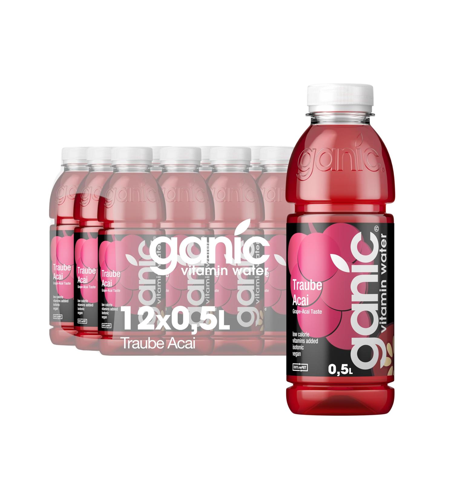 Buy Ganic Grape Acai Flavored Vitamin Water - Low-Calorie Vegan Magnesium & B6/B12 - 12 x 500ml - International Shipping Available - Buy Online on GoSupps.com