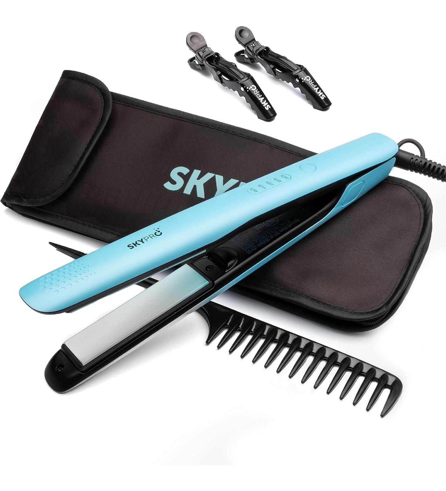 Travel-Ready Dual Voltage Hair Straightener Kit | 2-in-1 Curling Flat Iron with Curved Edges | Anti-Frizz Ionic Styling | SKYPRO 1 Inch Flat Iron for Effortless Hair Styling - Buy Online on GoSupps.com