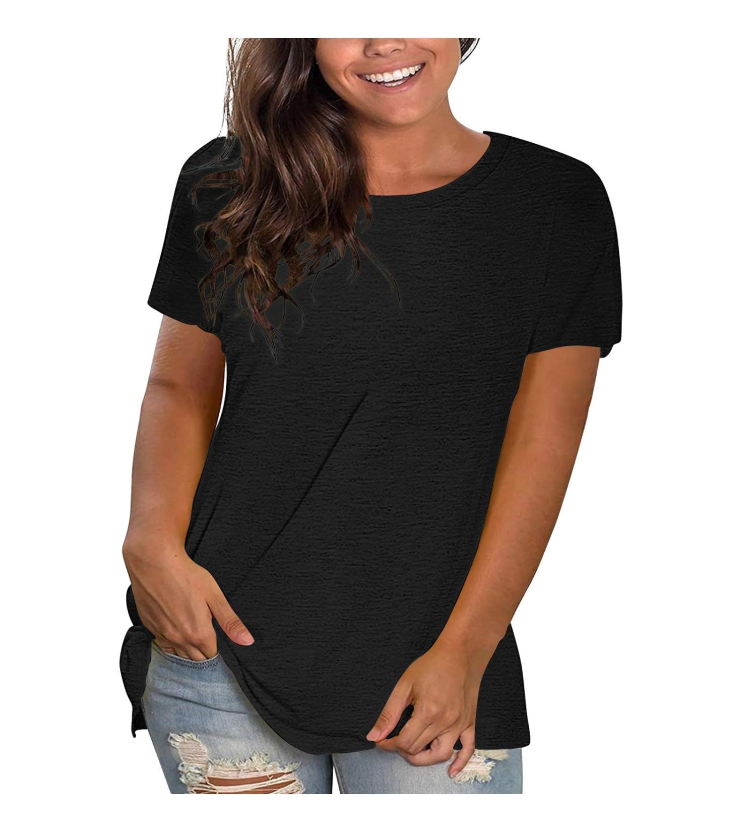 Elegant Women's V-Neck Blouses & Short Arm Tops - Stylish Summer T-Shirts in Blue & Black | Loose-Fitting Fashion for Every Occasion - Buy Online on GoSupps.com