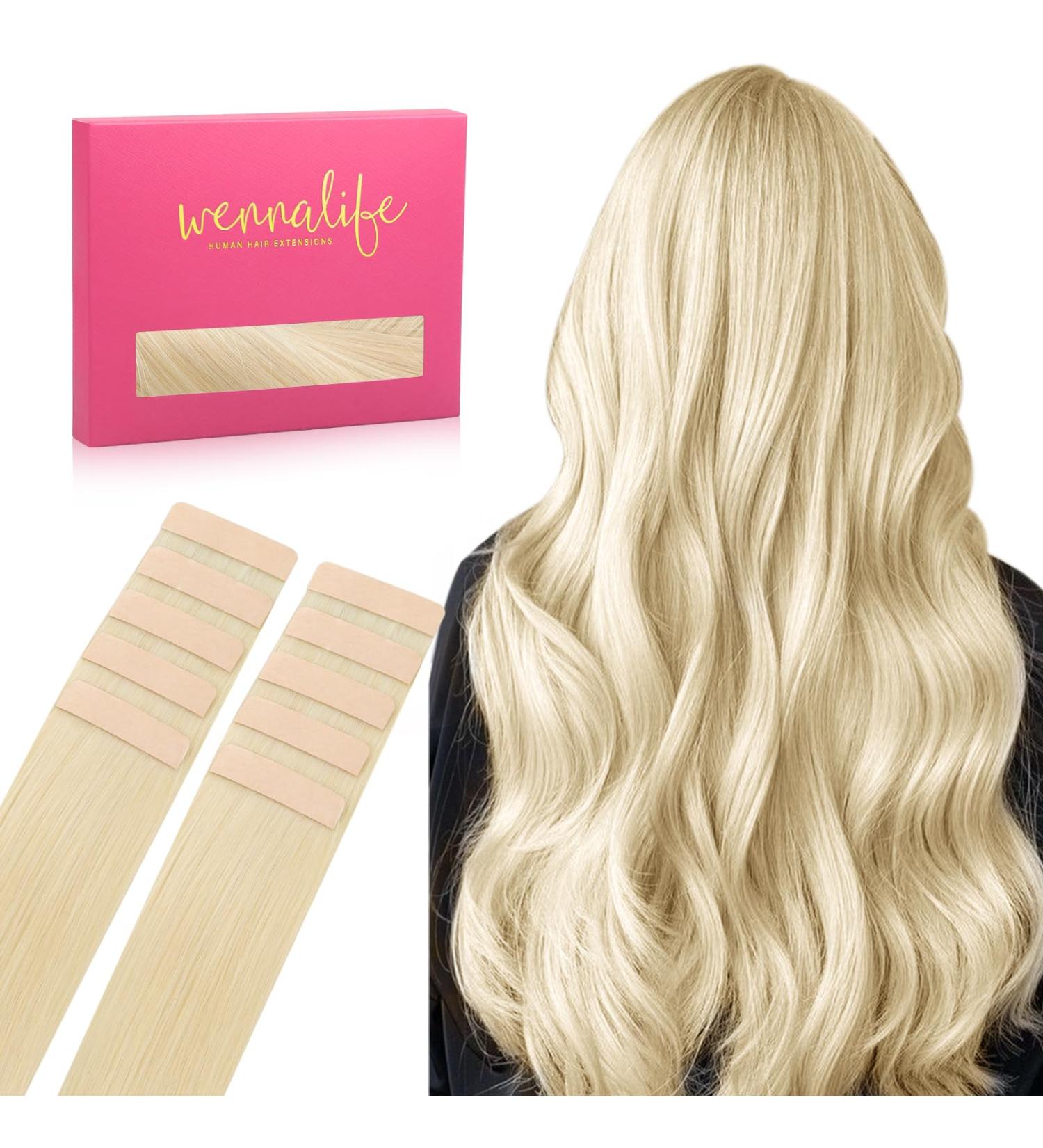 Salife Tape Extensions Real Hair - 10pcs Platinblond Invisible Tape In Extensions 20g 25cm for Effortless Style - Buy Online on GoSupps.com