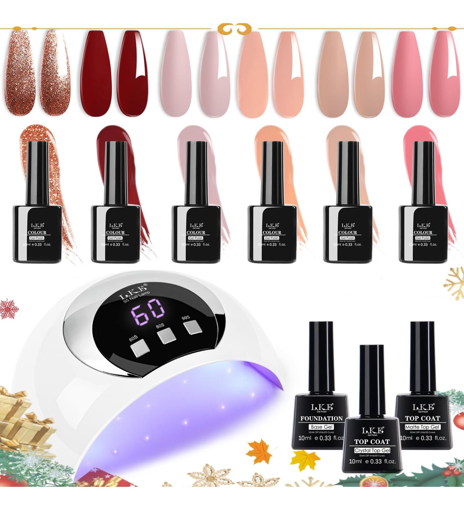 Gel Nail Kit Set with 6 Colors, 54W UV Lamp, Glossy & Matte Top/ Base Coat - Pink, Gray, White Gel Polish Starter Kit for DIY Nail Art at Home - Buy Online on GoSupps.com