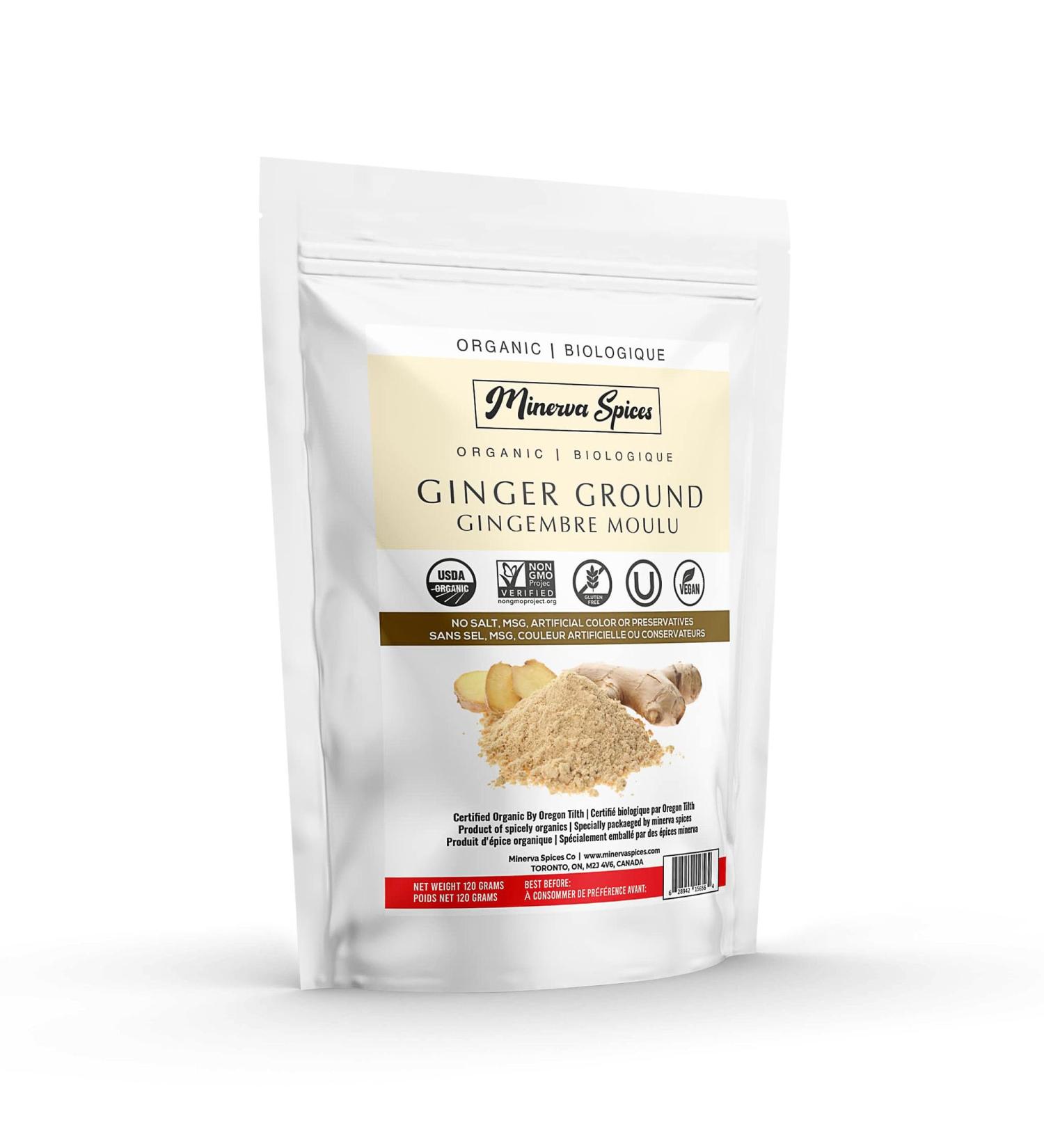 Minerva Spices Organic Ginger Ground 4 Oz 120 Grams Premium Quality 100% Pure Non-GMO Vegan Gluten-Free and Kosher Certified - Buy Online on GoSupps.com