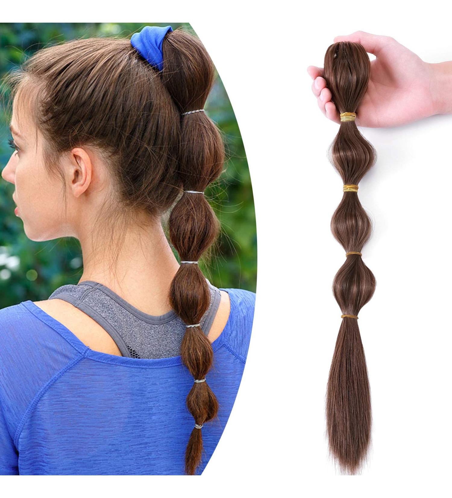 Ponytail Extension - Bubble Ponytail Brooch Hair Piece with Clip | 18 (45cm) 90g Realistic Hair in White & Brown - International Shipping Available - Buy Online on GoSupps.com