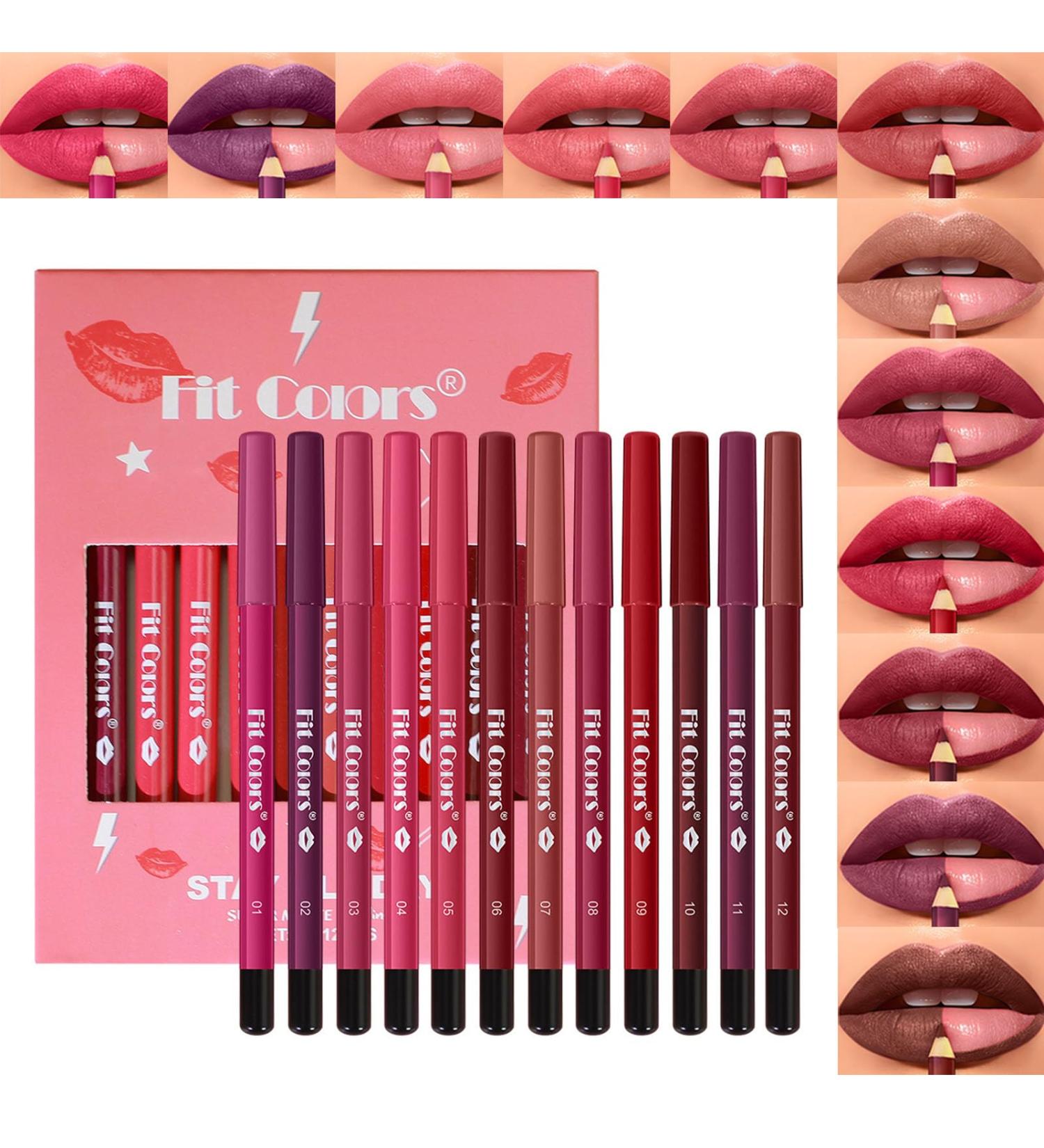  Gireatick Matte Finish Series Lip Pencil Set - Nude Red Brown Purple Creamy - Long Lasting Lip Makeup Pen - Water Resistant - 12 Pack - Buy Online on GoSupps.com
