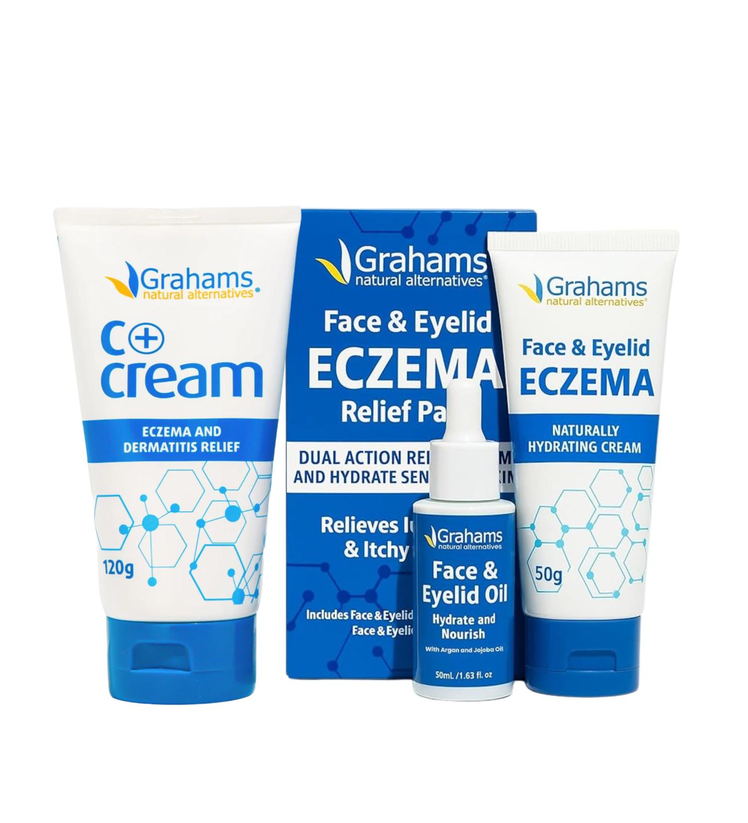 Grahams Natural Eczema Kit - C+ Eczema Cream (1.76 oz) + Face & Eyelid Cream (4.23oz) + Face & Eyelid Oil (1.69 oz) - Buy Online on GoSupps.com