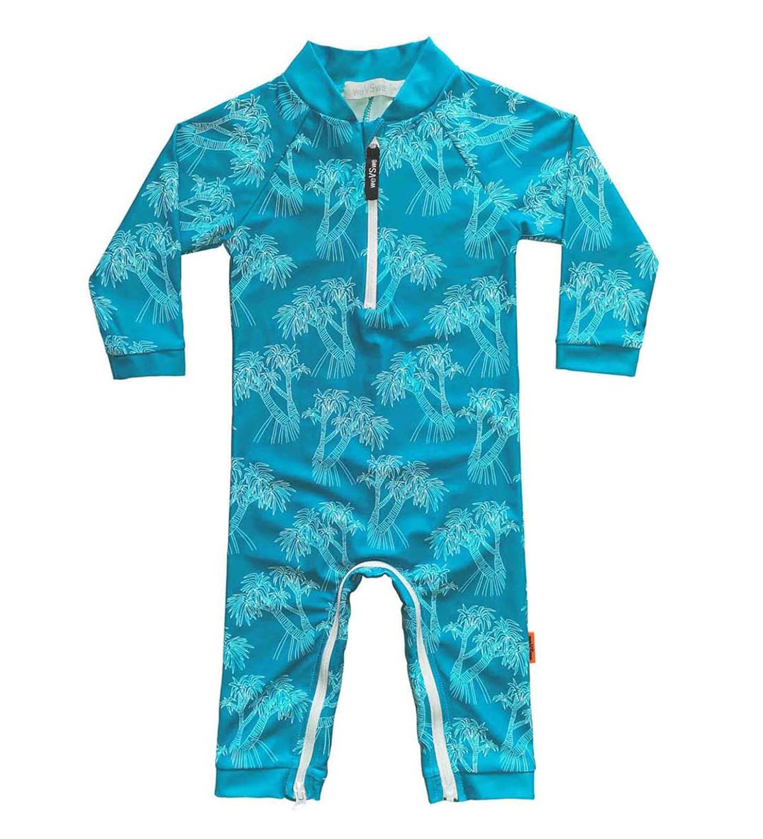 weVSwe Baby Boy Swimsuit | UPF 50+ Sun Protection | Rash Guard Swimwear | Crotch Zipper | Green Leaves | 0-3 Years - Buy Online on GoSupps.com