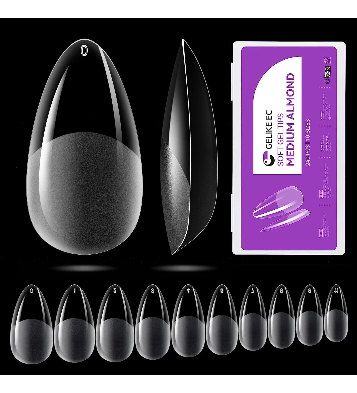 Gelike EC Medium Almond Nail Tips - 240PCS Soft Gel Nail Extensions | Almond Shaped Full Cover Gel X Tips | Pre-Etched PMMA Resin False Nails | Press On Nails - 10 Sizes MEDIUM ALMOND - Buy Online on GoSupps.com