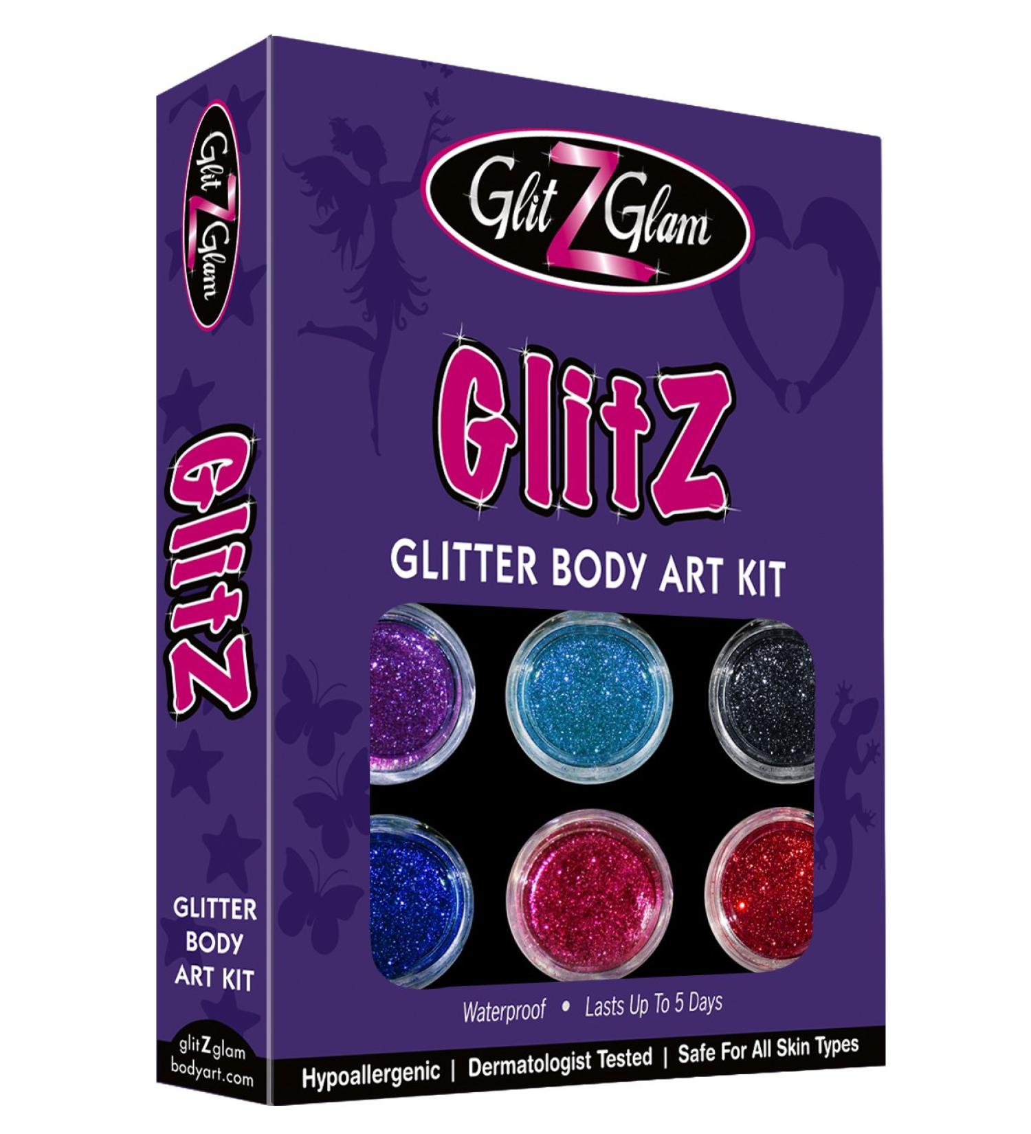 GlitZGlam Glitter Tattoo Kit - 6 Large Glitters & 12 Stencils - Hypoallergenic & Dermatologist Tested - Boys & Girls Body Art - Buy Online on GoSupps.com