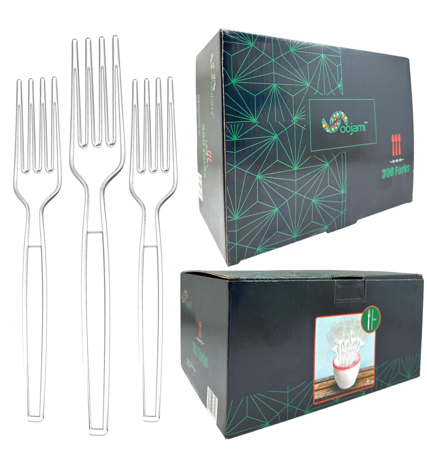 Oojami 300 Piece Heavy Duty Clear Plastic Forks - Ideal for Home, Office, Weddings, Parties, Picnics, Restaurants - 300 Forks - Buy Online on GoSupps.com