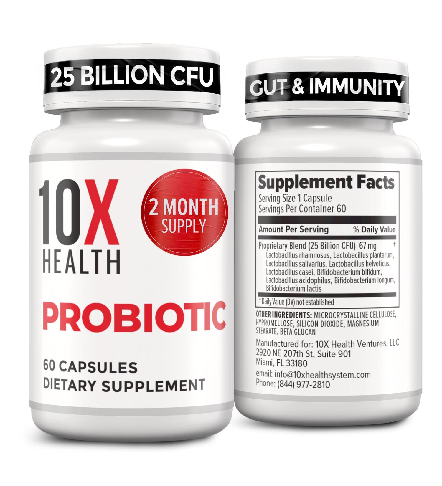 10X Health Probiotics for Men - 60 Capsules Immune Support Supplement & Probiotics for Digestive Health with Lactobacillus Rhamnosus Acidophilus & Bifidobacterium Probiotic for Gut Health - Buy Online on GoSupps.com