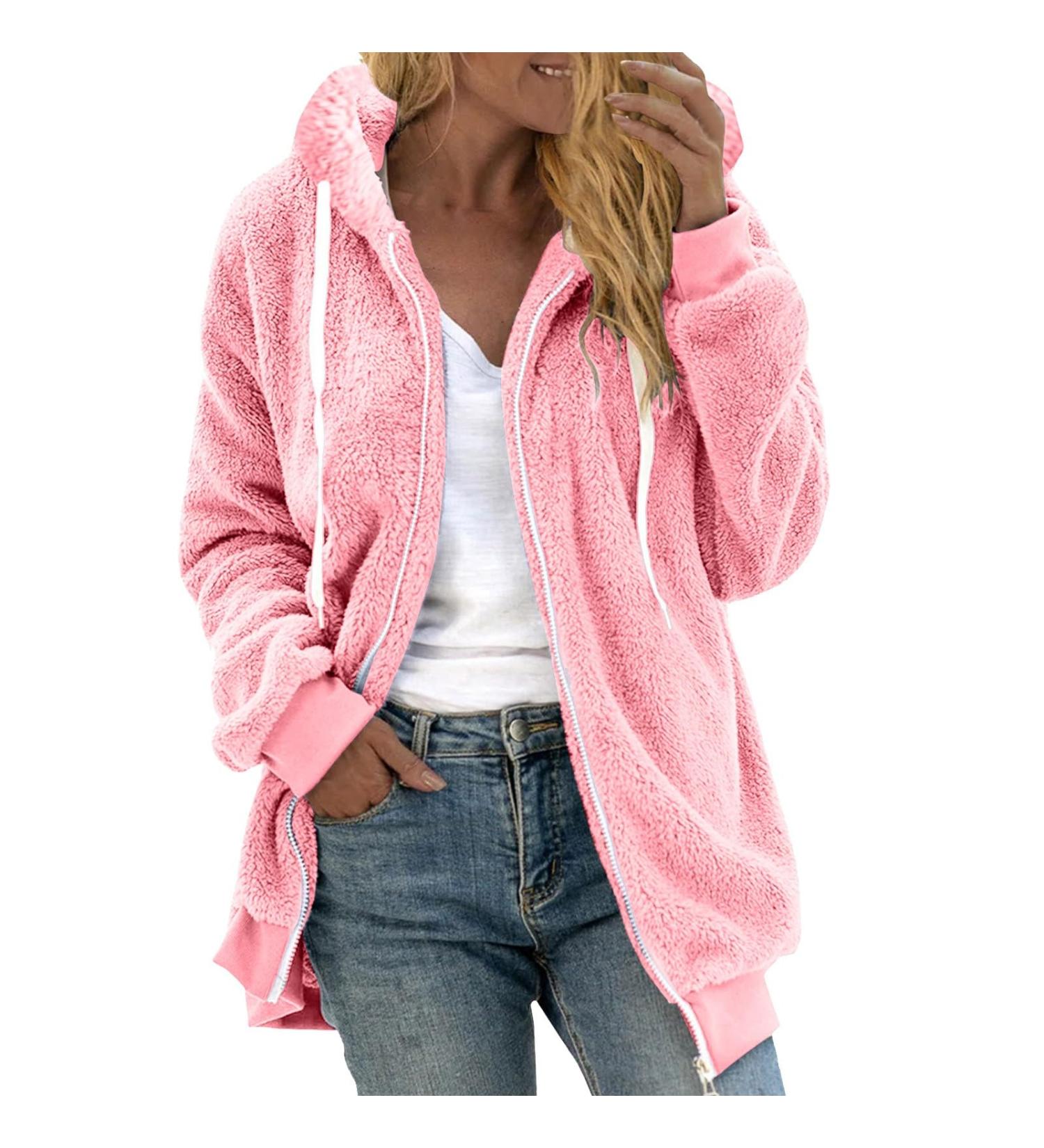 Hanxiulin Oversized Plush Jacket for Women - Warm Lined Fleece Transition Bomber - Winter 3XL Pink - Buy Online on GoSupps.com