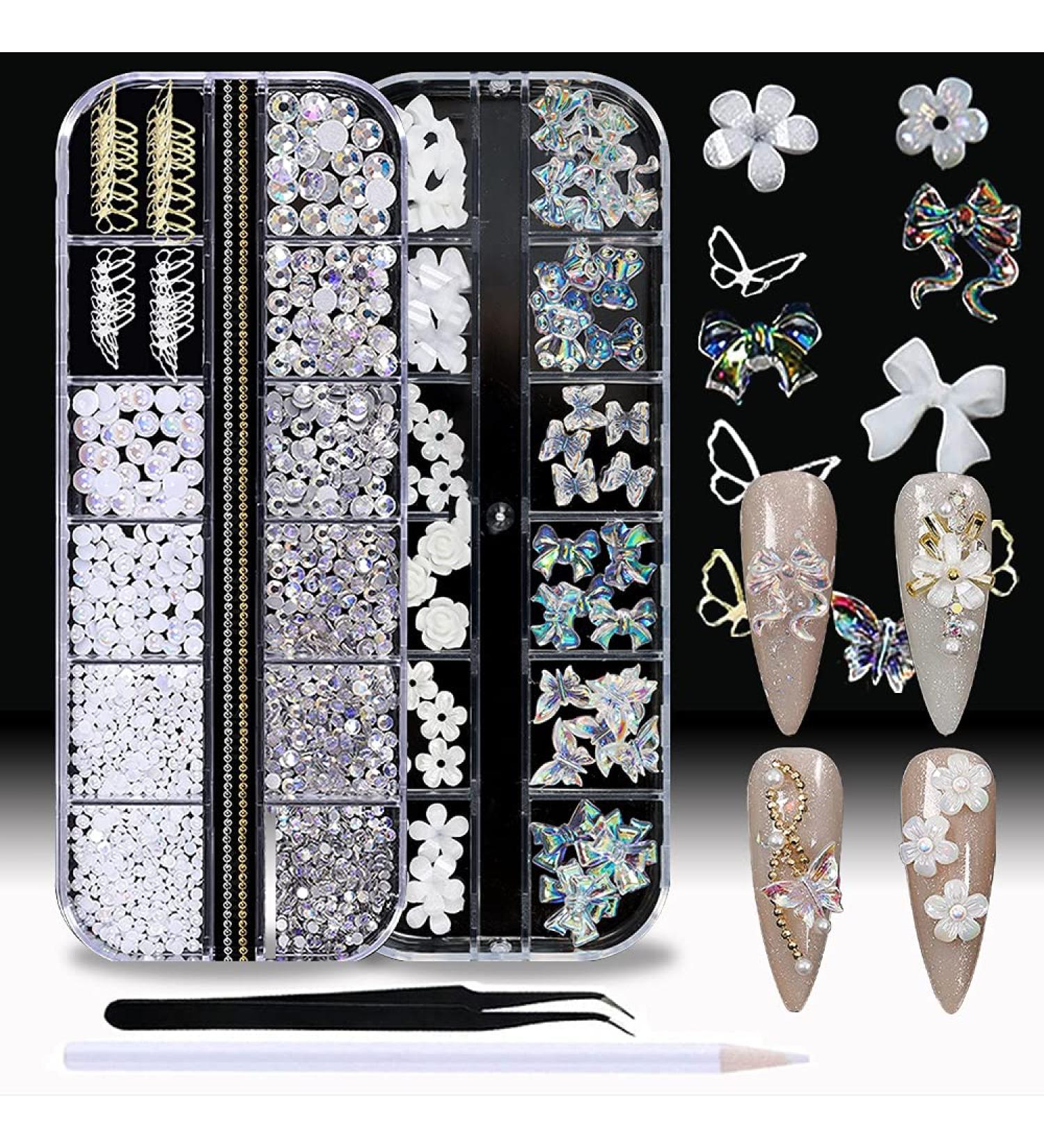 WOKOTO 2 Box 3D Nail Charms: Rhinestones, Flowers, Butterflies, Pearls, Bears & Bows Set - Buy Online on GoSupps.com