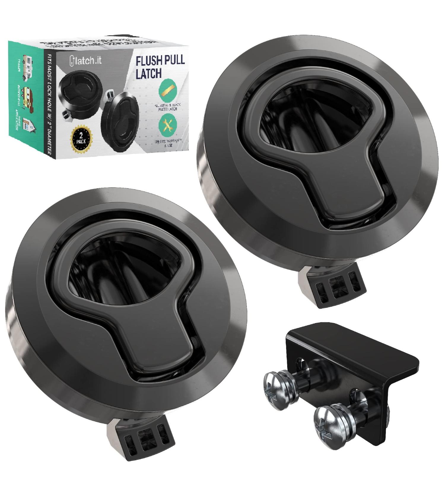 LATCH.IT RV Flush Slam Latch Lock | 2 Pack Black Heavy Duty Metal Boat Lid Lock - Fits 2 Holes & 0.5 Door Thickness - Buy Online on GoSupps.com