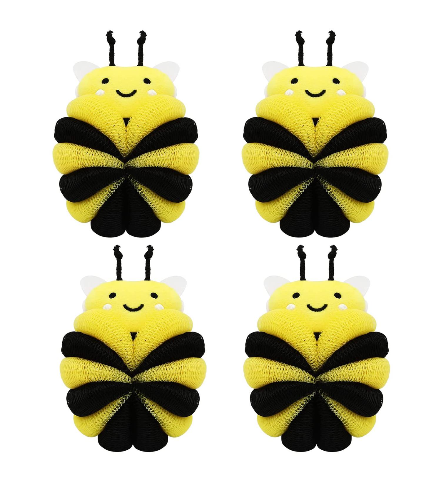 Cute Bee Bath Sponge Set - Cartoon Animal Loofah Pouf Scrubbers for Men and Women - Buy Online on GoSupps.com