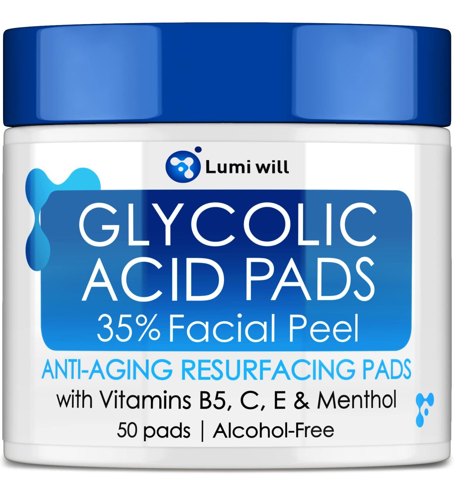 Glycolic Acid Pads 35% with Vitamin B5, C, E - Anti-Aging Facial Peel for Dark Spots, Acne & Wrinkles - Buy Online on GoSupps.com