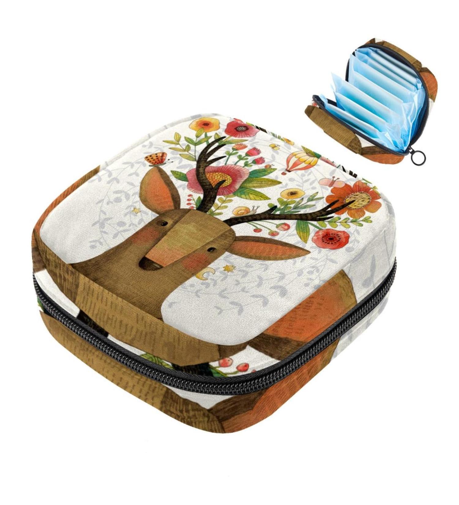 Portable Women's Binding Storage Bags for Menstrual Cups & Tampons - Aesthetic Multicolored Deer Design | Perfect for Teen Girls - Buy Online on GoSupps.com
