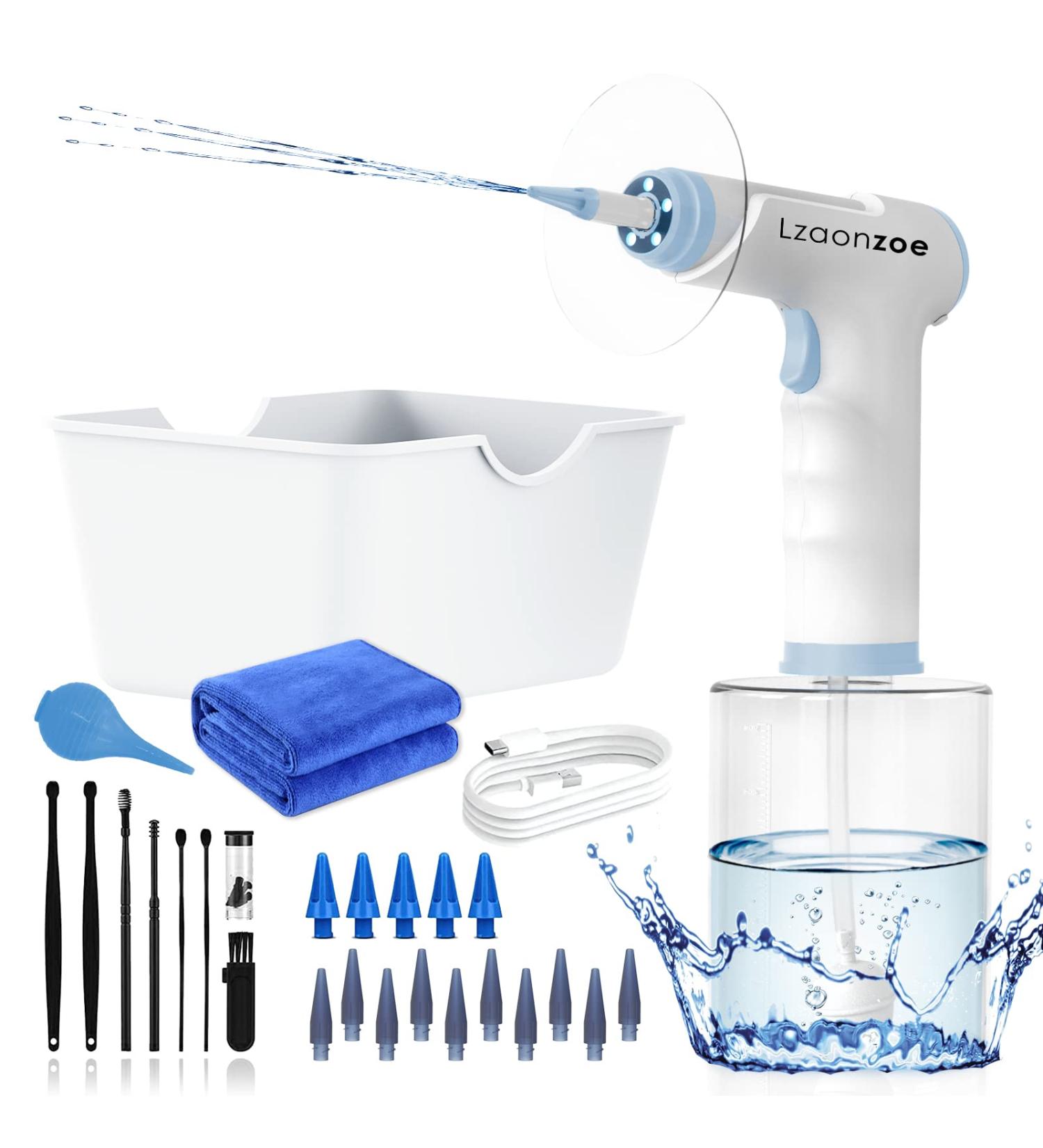 Ear Wax Removal Kit - Safe & Effective Ear Cleaning with Earigator, 4 Water Pressure Levels & 15 Tips - Buy Online on GoSupps.com