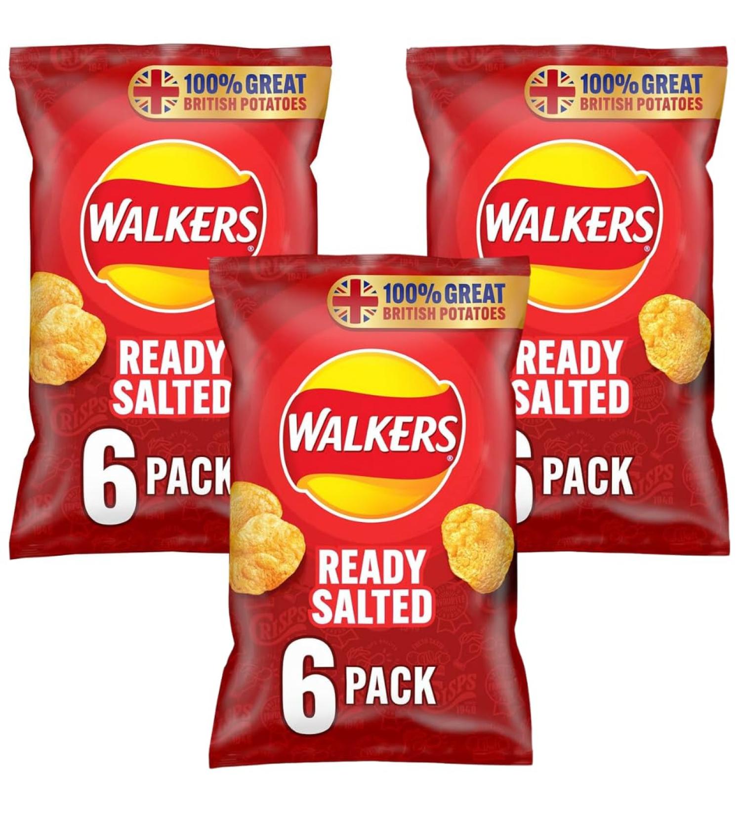 Crisps Bundle with Walkers Ready Salted Multipack Crisps 6x25g (3 Pack)