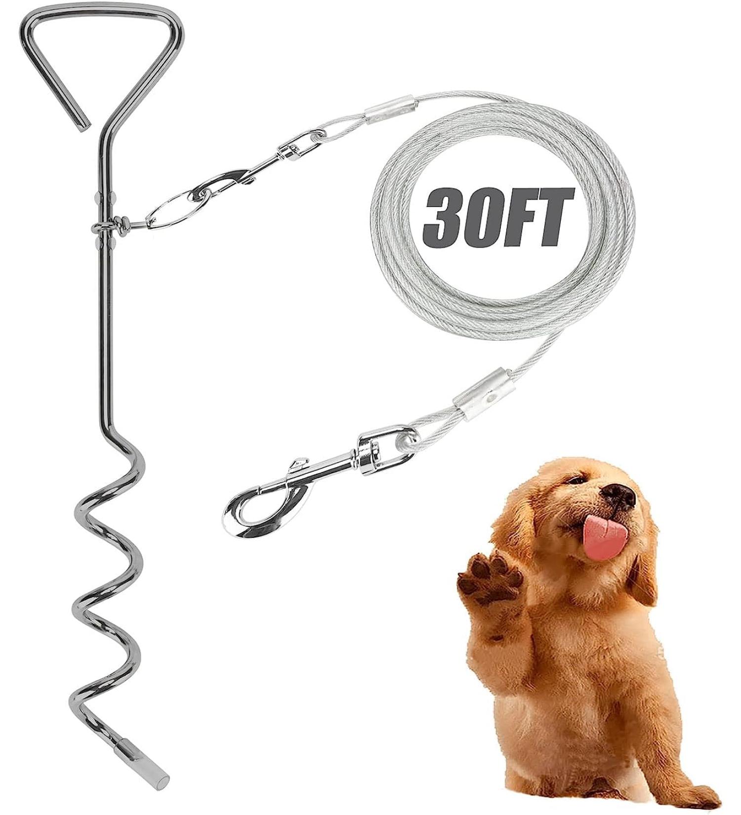 GENCAM Dog Tie Out Cable and Stake for Dogs Dog Tie Out Cable with Spiral Ground Stake Outdoor Dog Camping Tie Out Dog Lead Hook Leash for Dogs (10m) - Buy Online on GoSupps.com