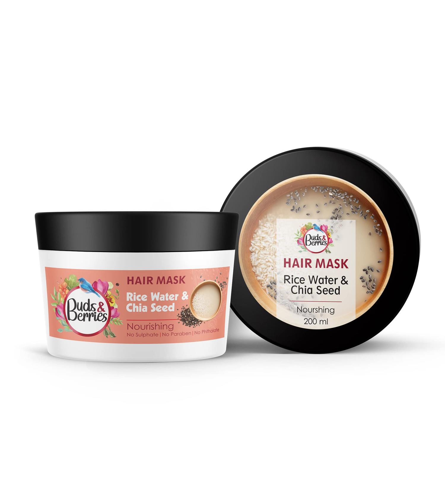 Buds & Berries Rice Water & Chia Seeds Conditioner Hair Mask - 200 ml | Promotes Hair Growth, Nourishment & Controls Hairfall | Sulphate & Paraben Free - Buy Online on GoSupps.com