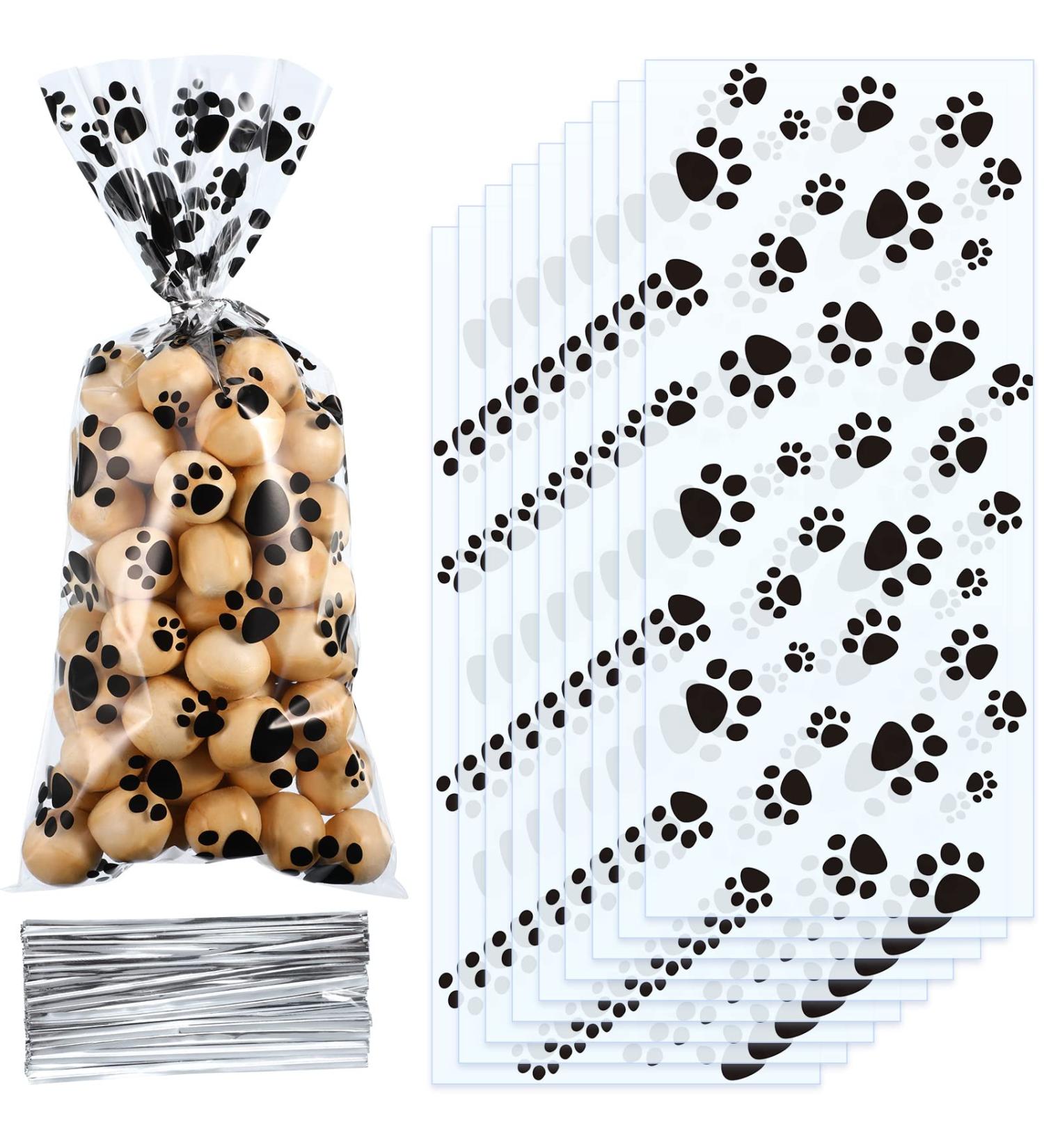 100 Pieces Pet Paw Print Cellophane Bags with Twist Ties - Ideal for Dog & Cat Treats - Heat Sealable - Pet Party Favor Bags - Black - Buy Online on GoSupps.com