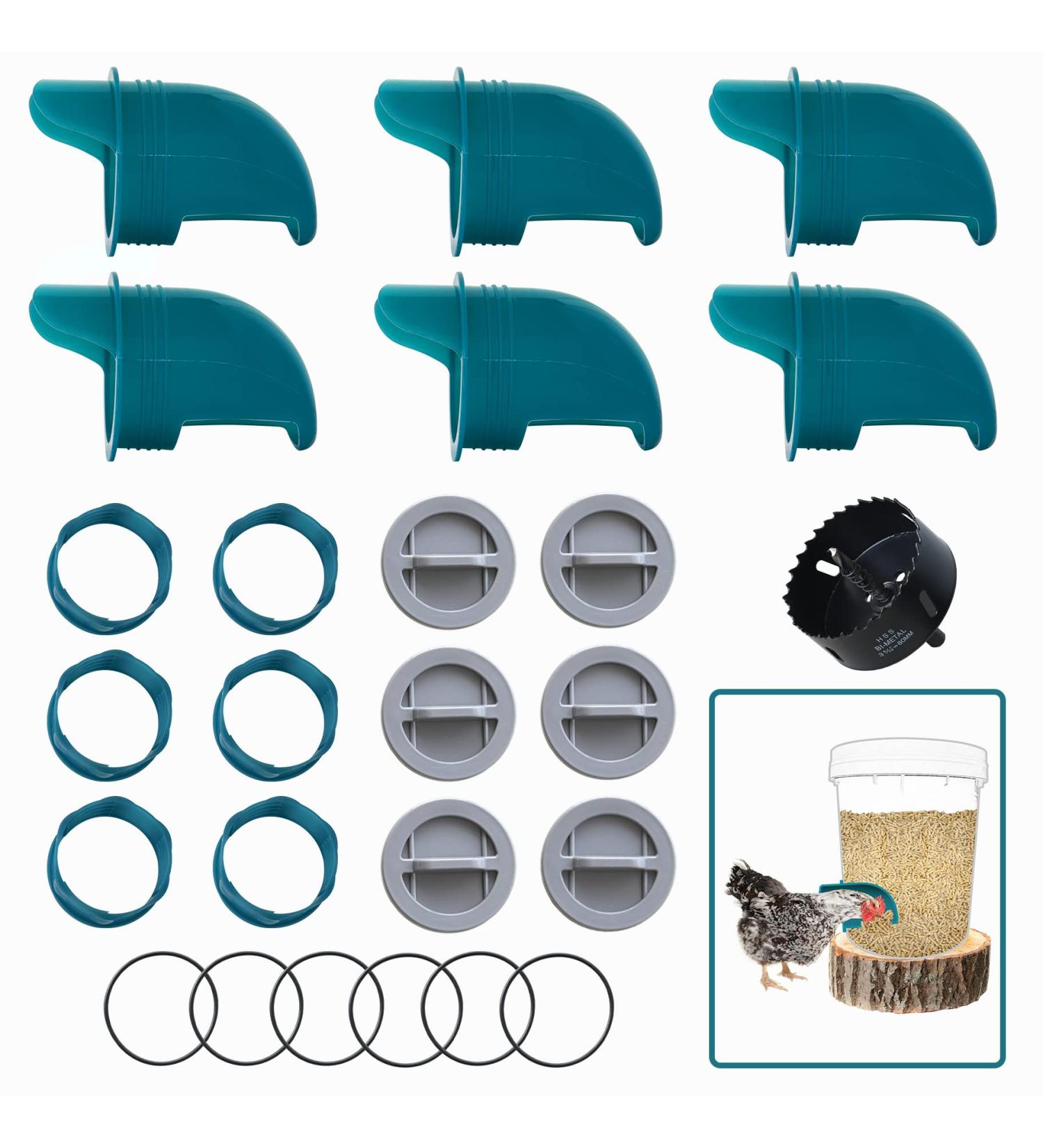Whimsii Automatic Chicken Food Dispenser - No Waste 6 Connections + Hole Saw for Poultry Ducks Geese & Quail - Buy Online on GoSupps.com