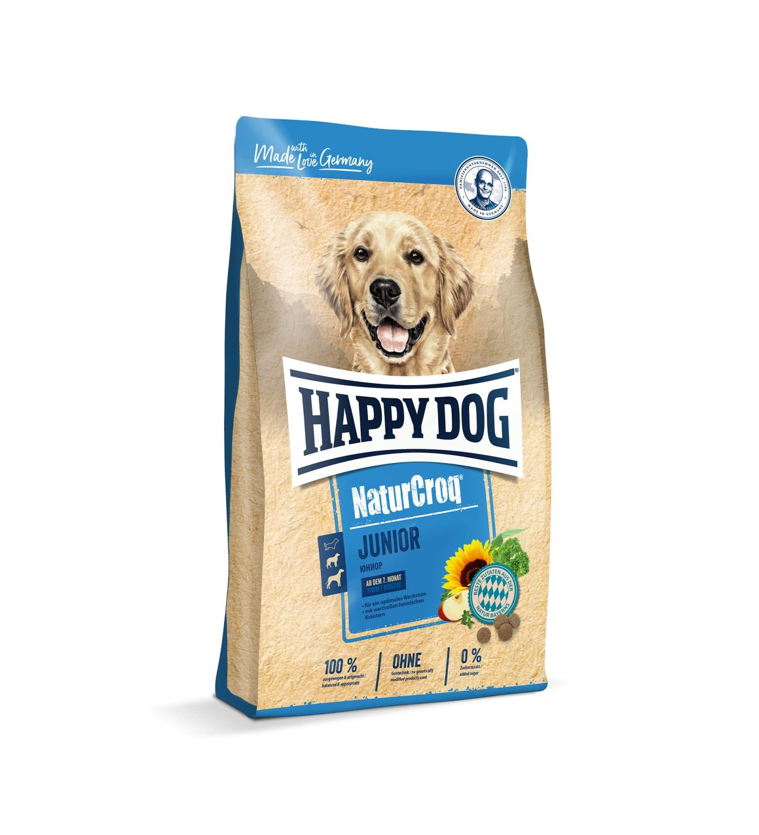 Happy Dog NaturCroq Junior Dog Food with Herbs - 4 kg - Ideal for 7-18 Months Old Puppies - International Shipping Available - Buy Online on GoSupps.com