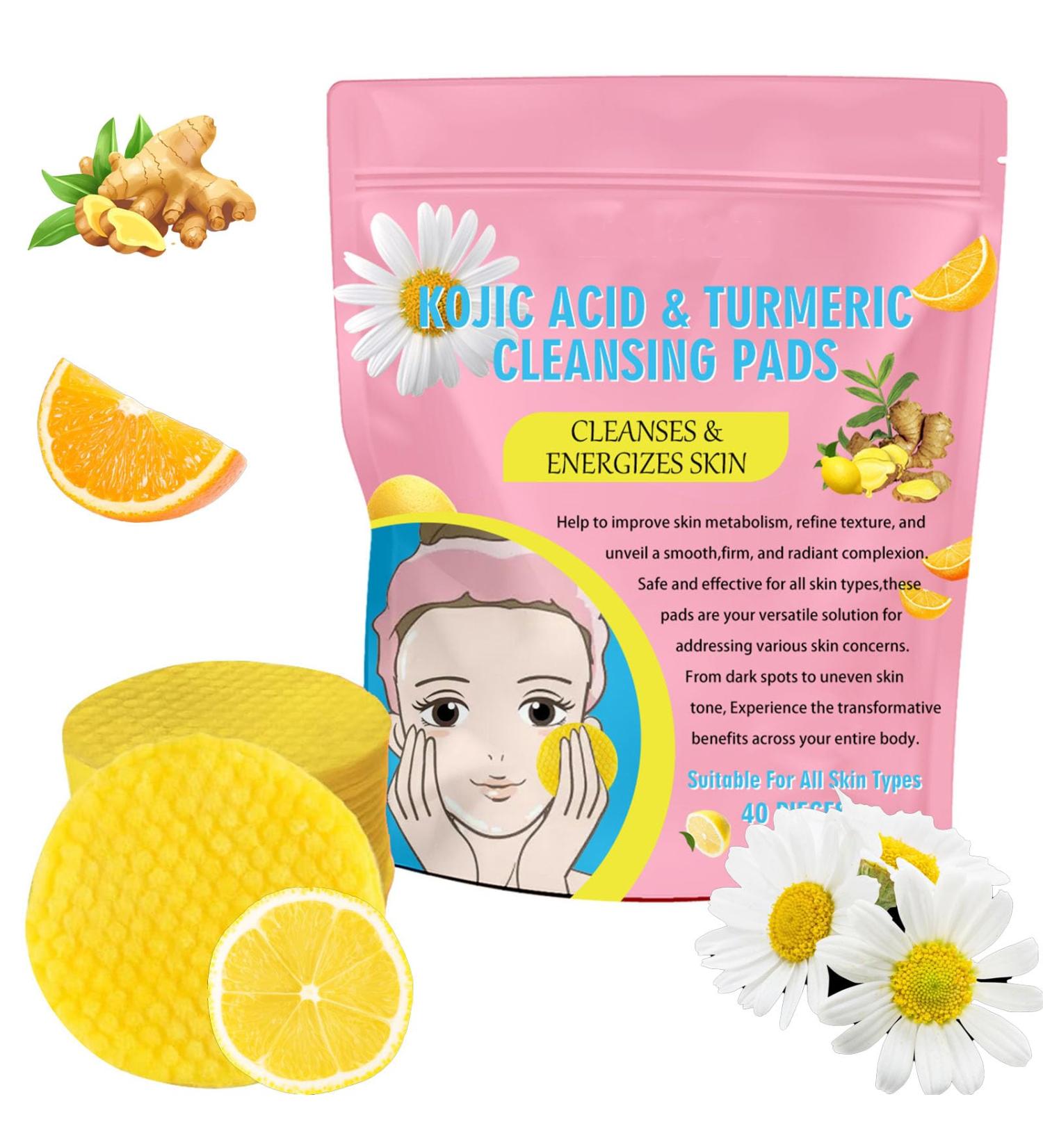 40 PC Turmeric Kojic Acid Cleansing Pads | Natural Gentle Non-Irritating Face Treatment for Dark Spots - Buy Online on GoSupps.com