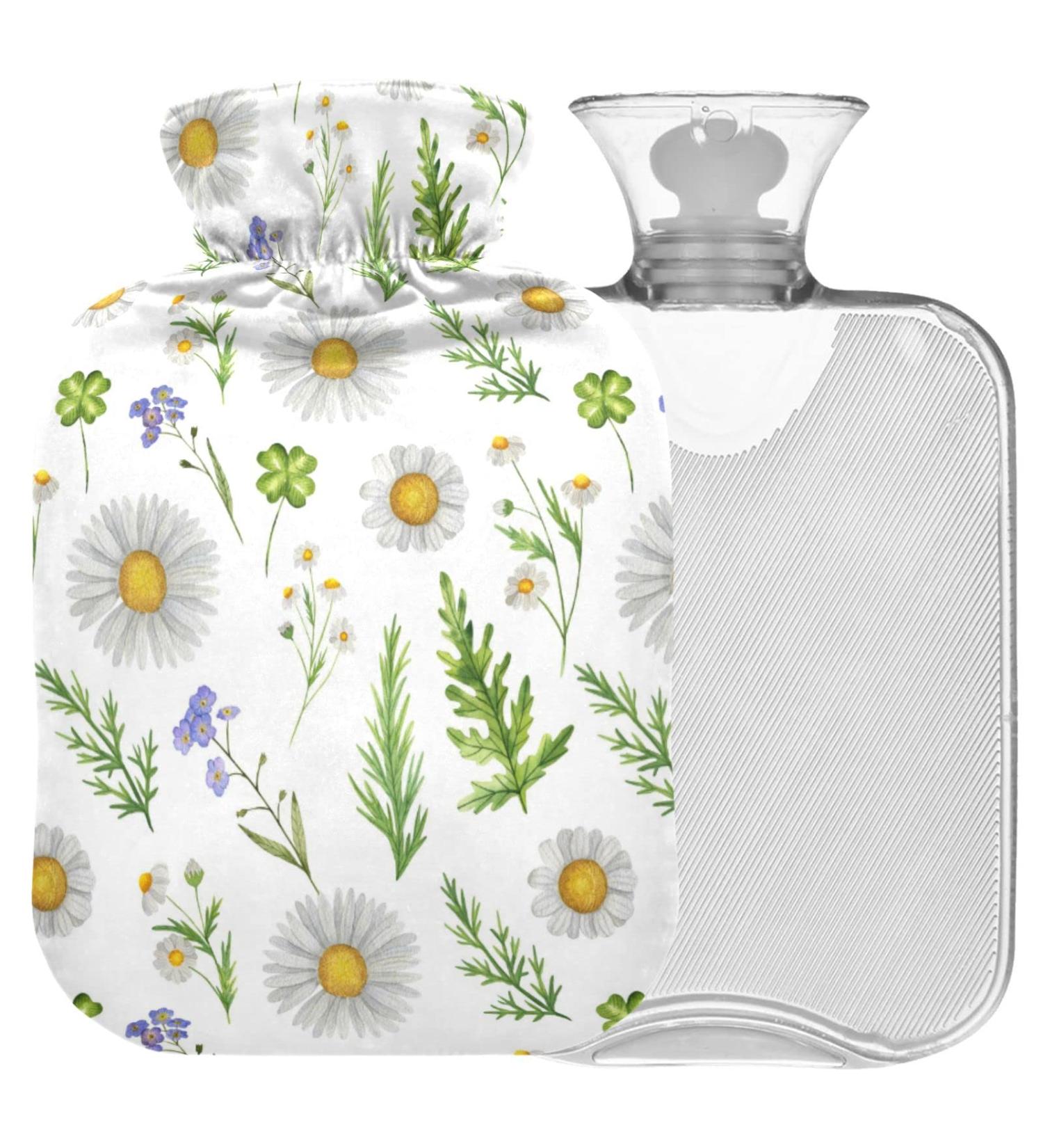 NAANLE Hot Water Bottle with Cover - Watercolor Daisies 2L Large Warm-Up Bag for Menstrual Cramps Pain Relief & Heat Therapy - Ideal for Hands & Feet - Buy Online on GoSupps.com