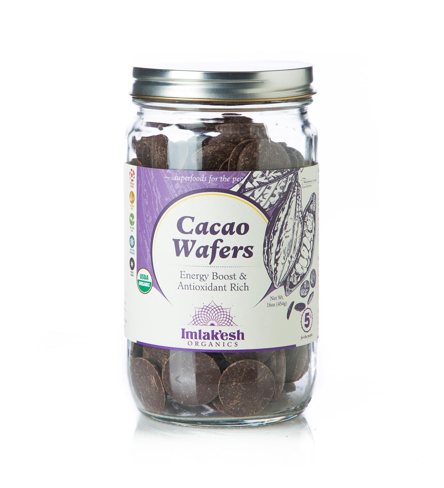Imlak'esh Organics Cacao Wafers 16oz Glass Jar - 100% Dark Chocolate Keto Paleo Organic Regenerative Heirloom Baking Sugar-Free Gluten-Free Non-GMO - 1lb - Buy Online on GoSupps.com