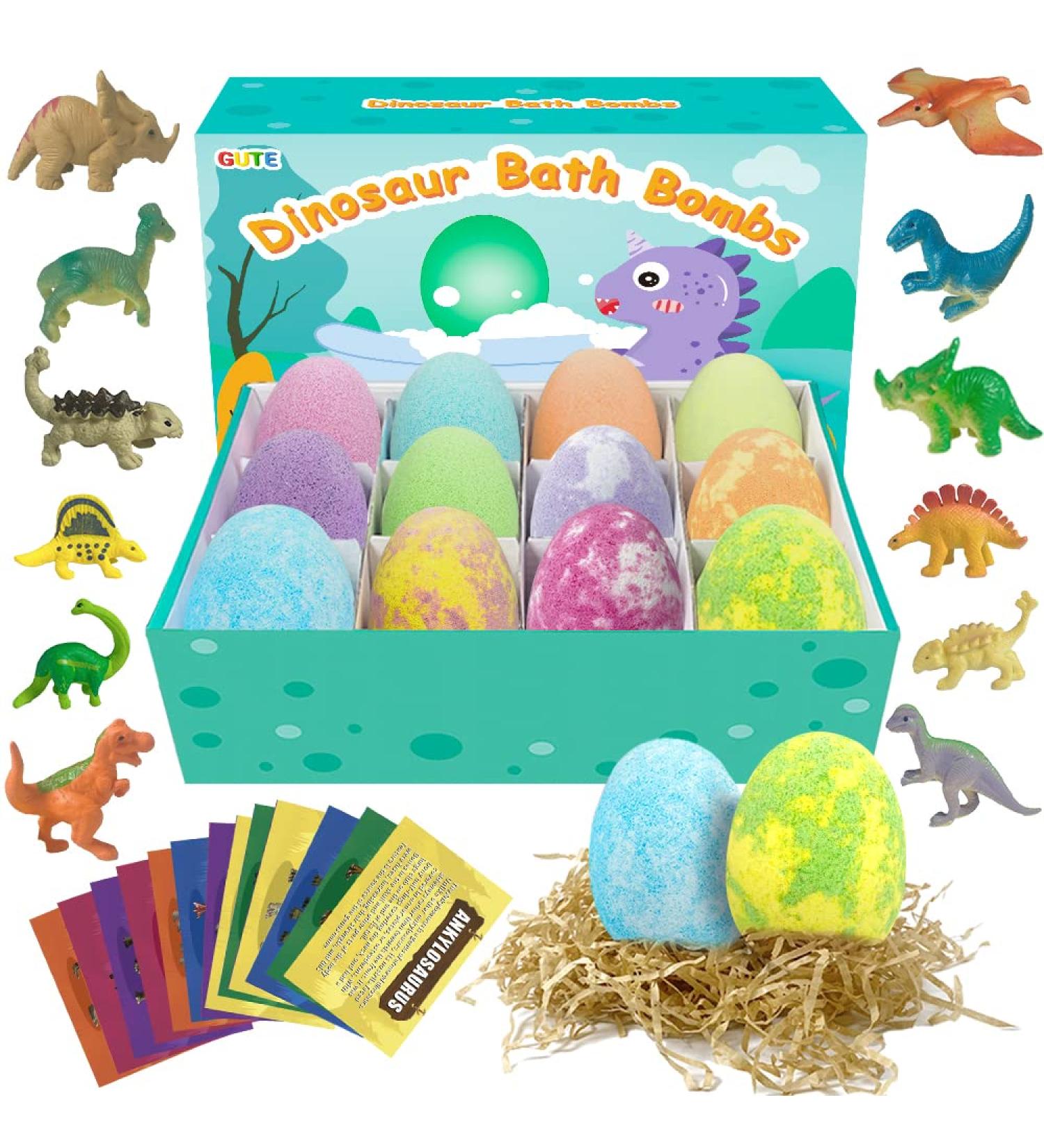 Gute Kids Dinosaur Egg Bath Bombs Set with Toys - 12 Pack | Organic, Safe & Fun Bath Bombs Gift Set for Boys, Girls & Women | Relaxing Fizzy Bath Bombs Kit - Buy Online on GoSupps.com