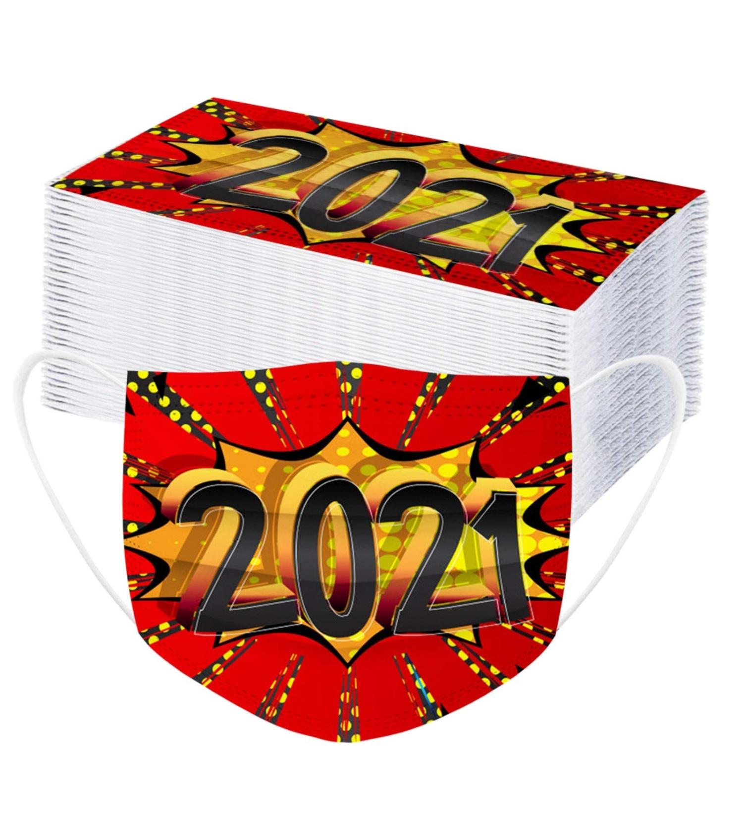 50PCS Disposable Face_Masks 2021 Happy New Year Face_Mask Printed Facial Decorations 3-Layer Safety Face_Masks Unisex Adult Outdoor Face Madks Maks Covering - Buy Online on GoSupps.com