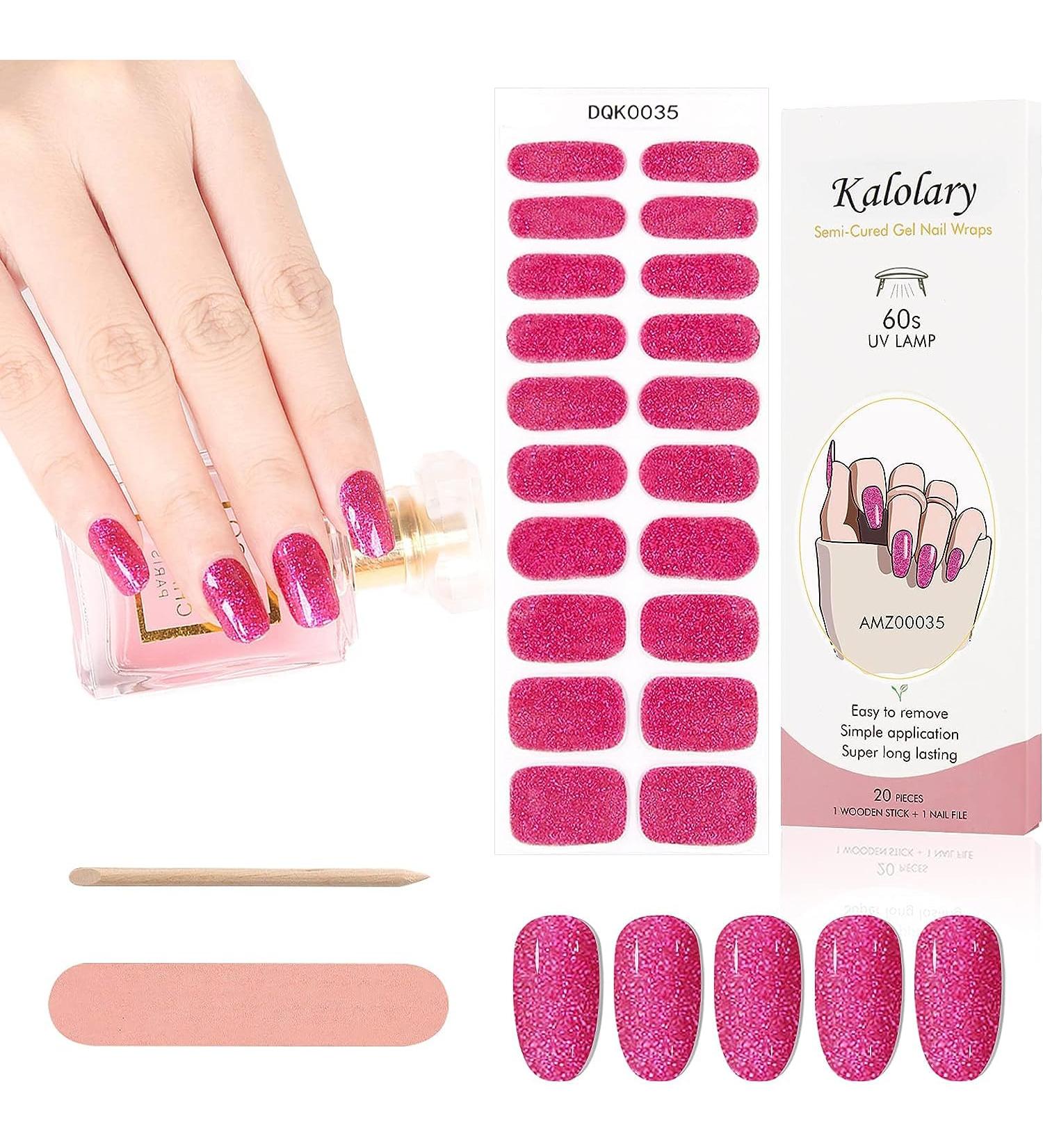 Kalolary 20PCS Nail Gel Strips - Glitter Pink Self-Adhesive Wraps - UV/LED Lamp Required - Buy Online on GoSupps.com