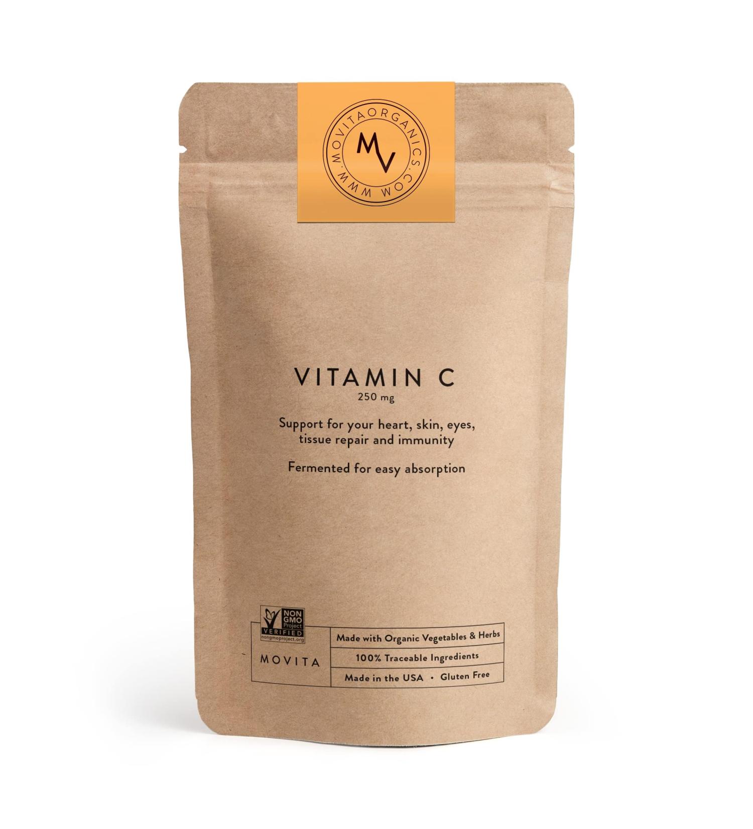 Movita Fermented Vitamin C 250mg Immunity Booster Antioxidant Protection Aids Collagen Synthesis & Iron Absorption Organic Vegan Gluten-Free Non-GMO 30-Day Supply (Eco-Friendly Pouch) - Buy Online on GoSupps.com