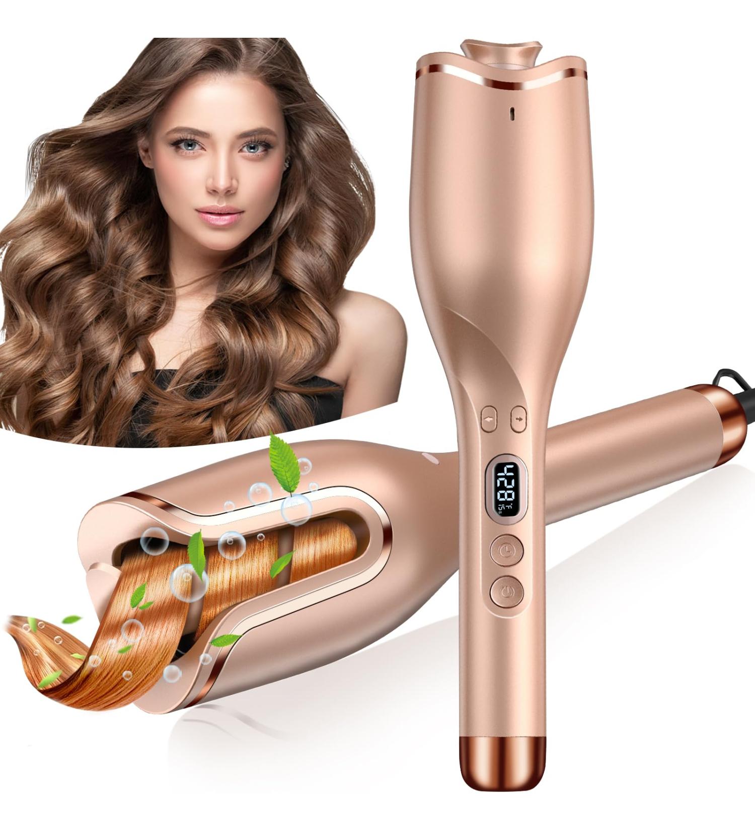 Automatic Curling Iron | 4 Temperatures & 8 Timers | 15s Rapid Heating | 1 Inch Barrel | Anti-Tangle Rotating Hair Curler for All Hair Types - Rose Gold - Buy Online on GoSupps.com