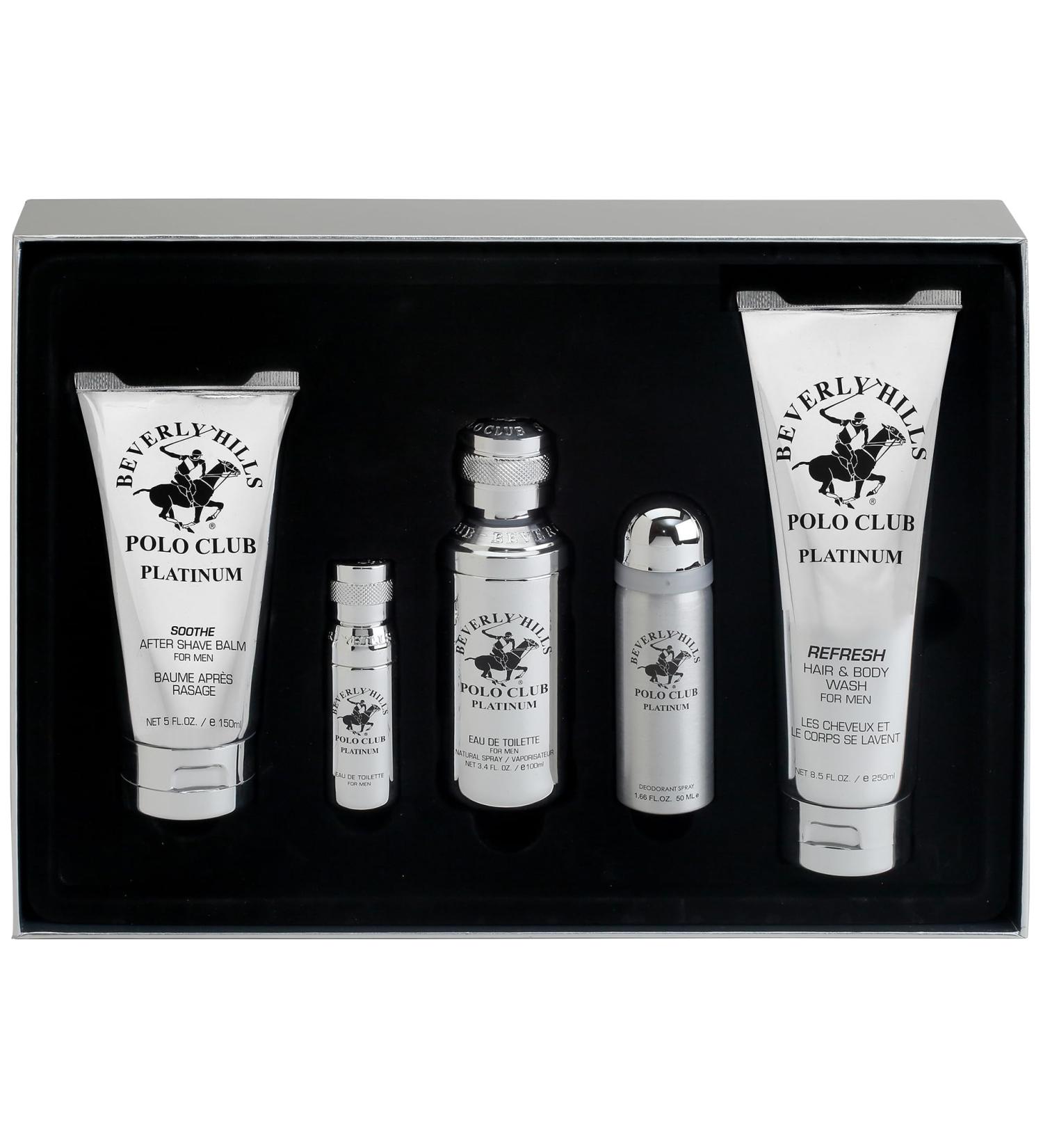 Beverly Hills Polo Club Platinum 5 Piece Cologne Gift Set for Men 3.4oz Eau de Toilette