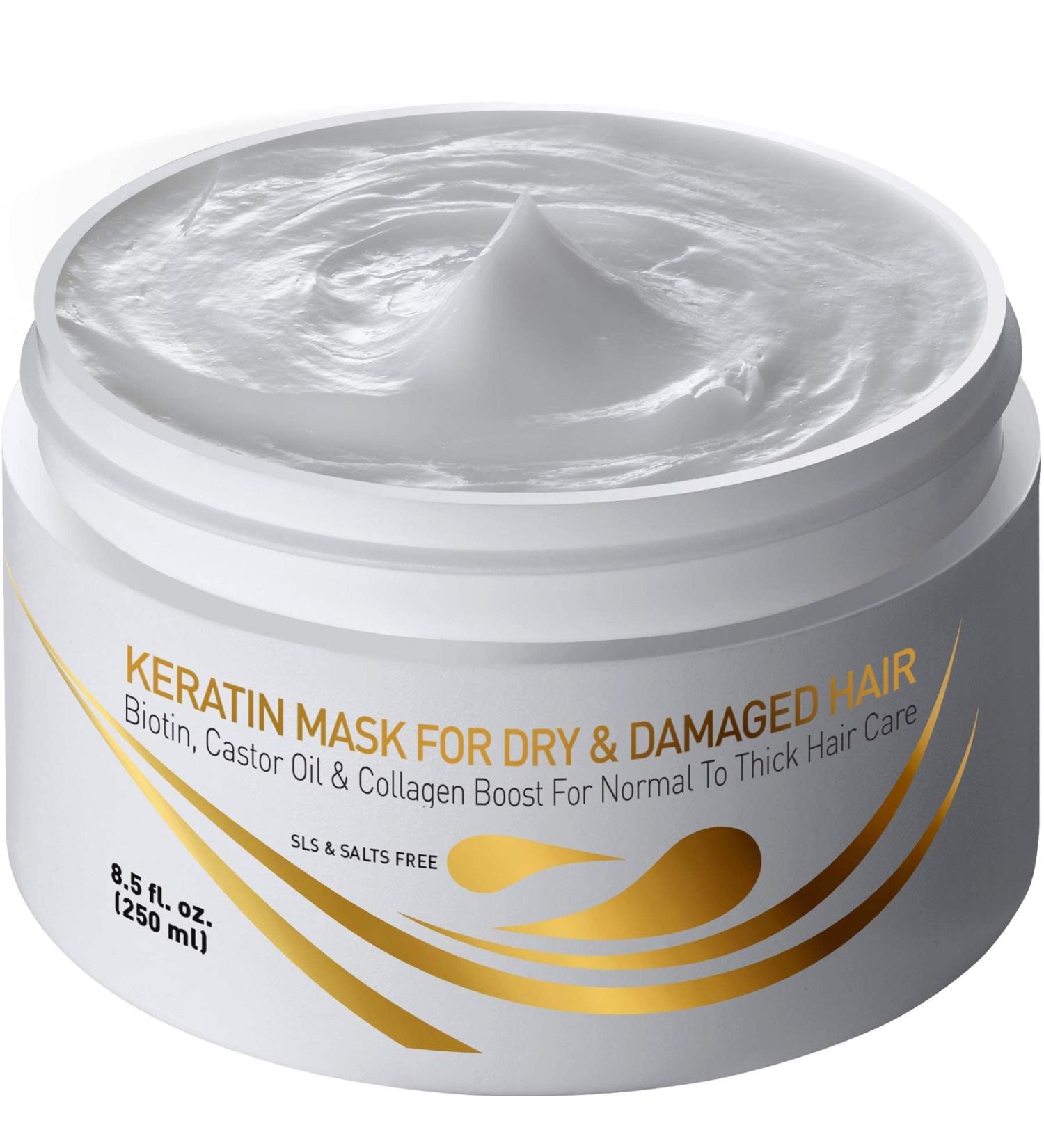 Vitamins Keratin Hair Mask Deep Conditioner with Biotin Protein and Castor Oil - Repair Treatment for Thick, Dry, Damaged, Color Treated Hair - Buy Online on GoSupps.com