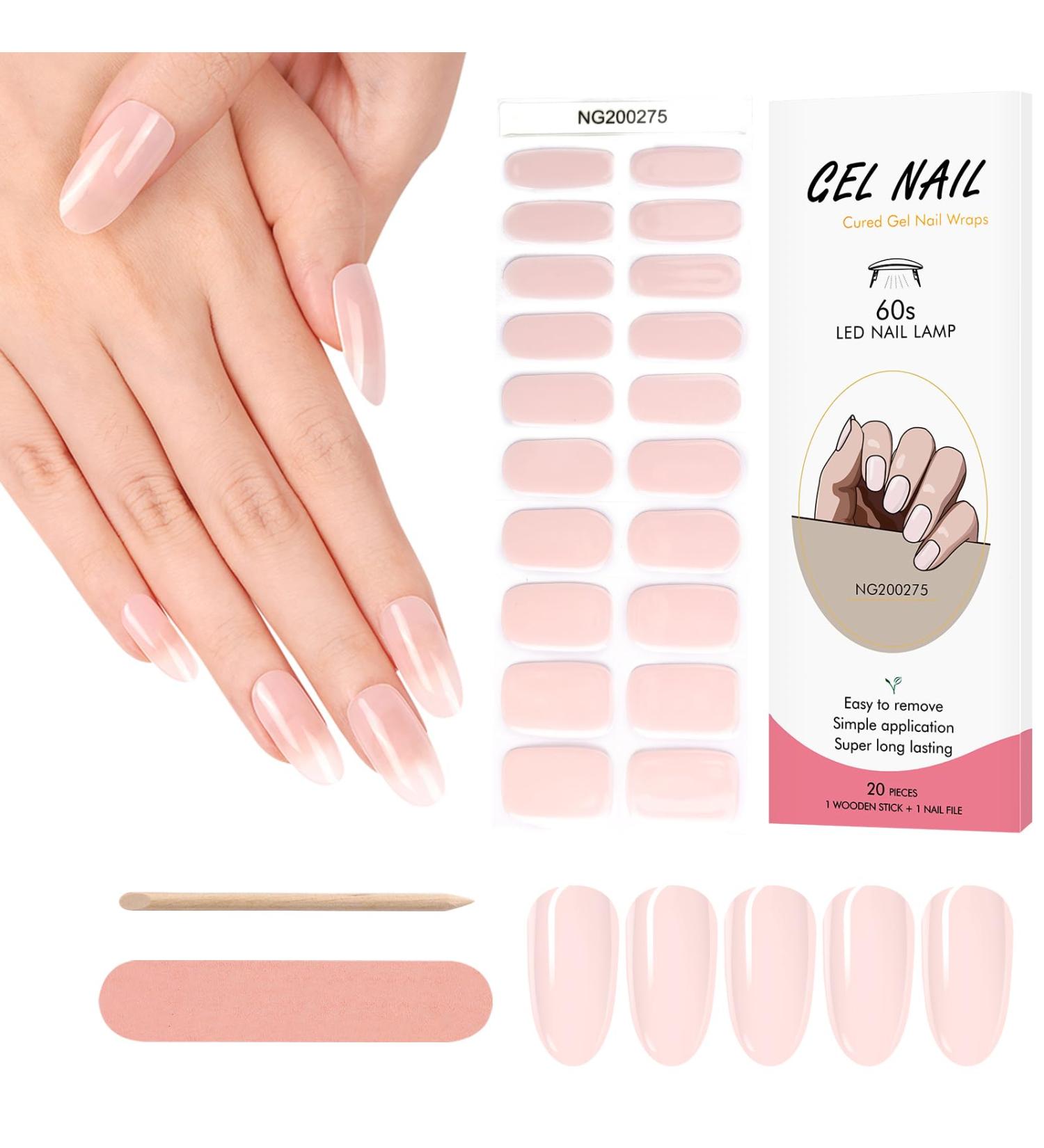 Kalolary 20 Pieces Nail Stickers - Gel Nail Polish Full Wraps UV/LED Cured Strips with File & Stick for Women & Girls - Naked Pink - Buy Online on GoSupps.com