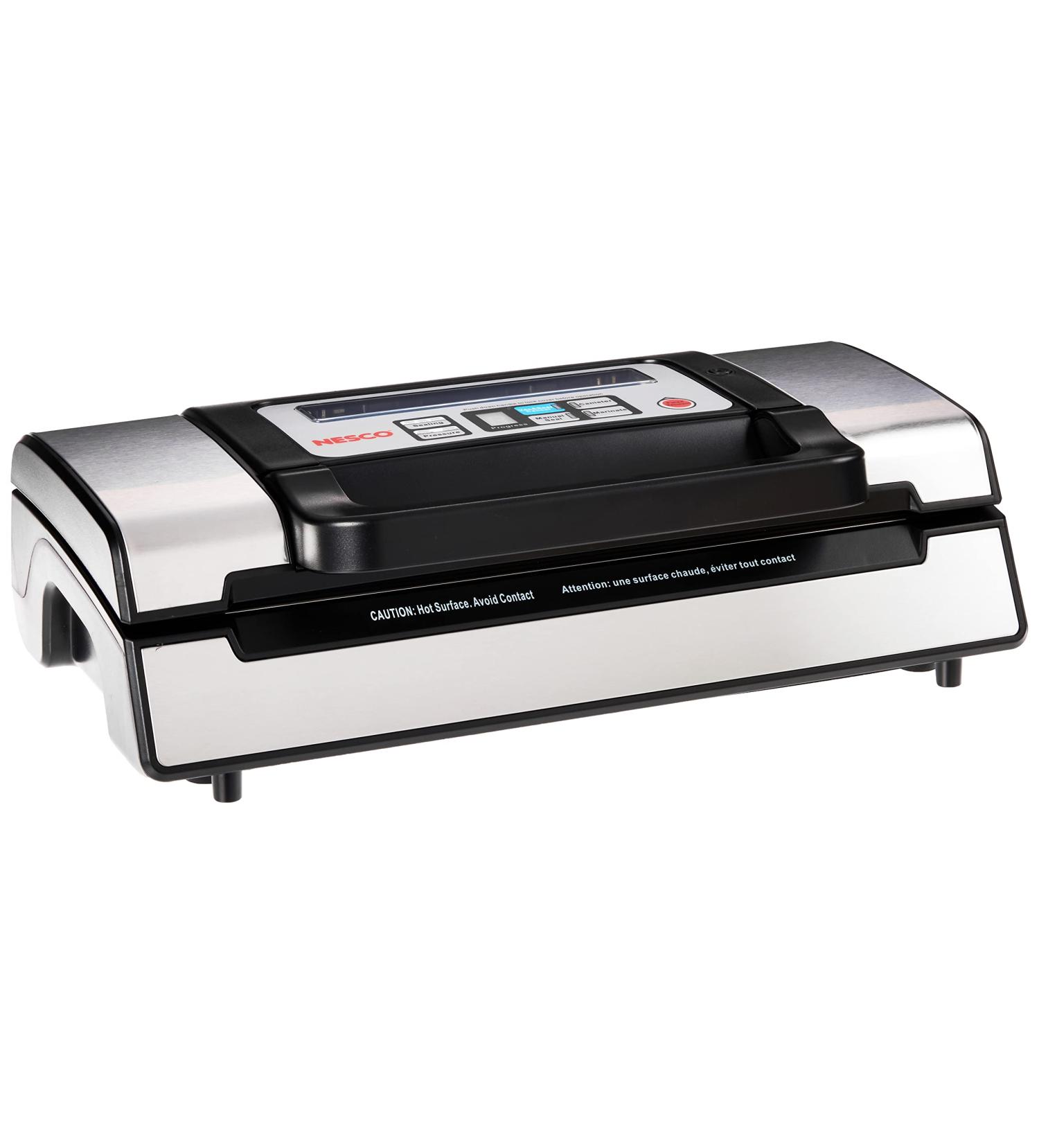 Nesco Deluxe Food VS-12 Vacuum Sealer Kit - 130 Watts, Bags, Viewing Lid, Compact Silver - Buy Online on GoSupps.com