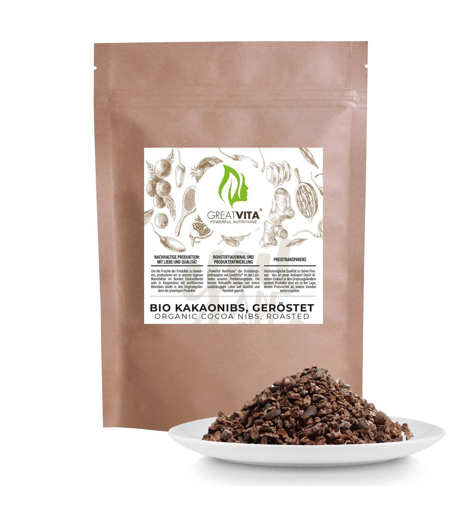 GreatVita Organic Cocoa Nibs 800g - Premium Roasted & Peeled Cocoa Beans from Peru | High-Fiber Topping for Healthy Recipes - Shop Internationally - Buy Online on GoSupps.com