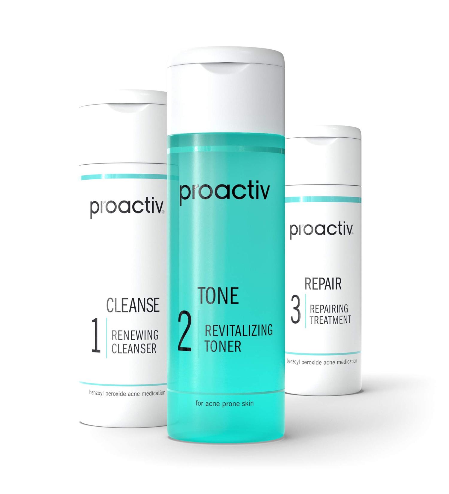 Proactiv 3 Step Acne Treatment Kit with Benzoyl Peroxide Face Wash, Repairing Spot Treatment, and Exfoliating Toner - 30 Day Complete Skin Care Solution - Buy Online on GoSupps.com