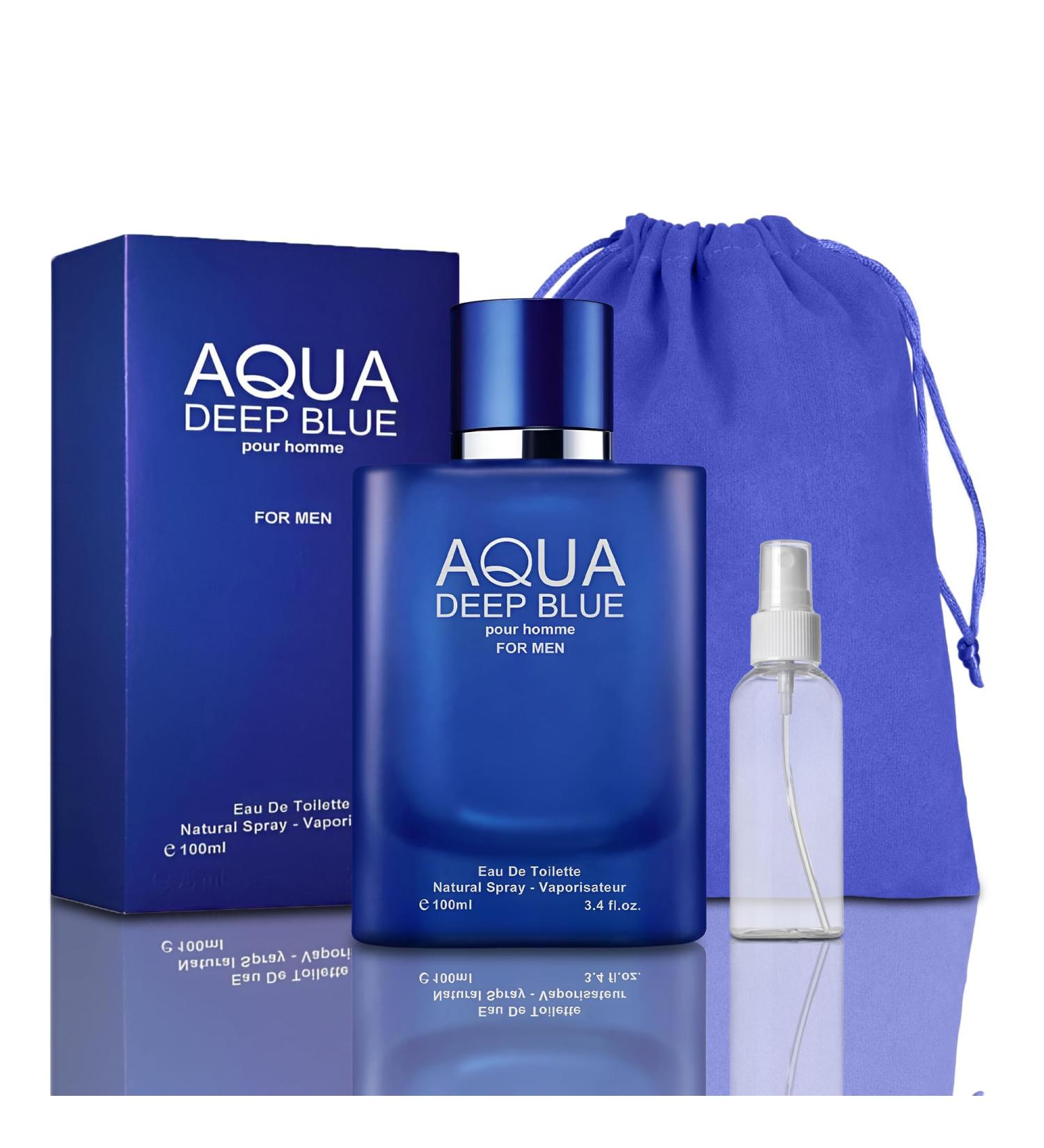 Aqua Deep Blue Men's Perfume - Fresh and Sophisticated Fragrance 100ml Cologne for Men with Travel Bag and Spray Bottle Daily Used Eau de Toilette Aqua Deep Blue 3.4 Fl Oz (Pack of 2)