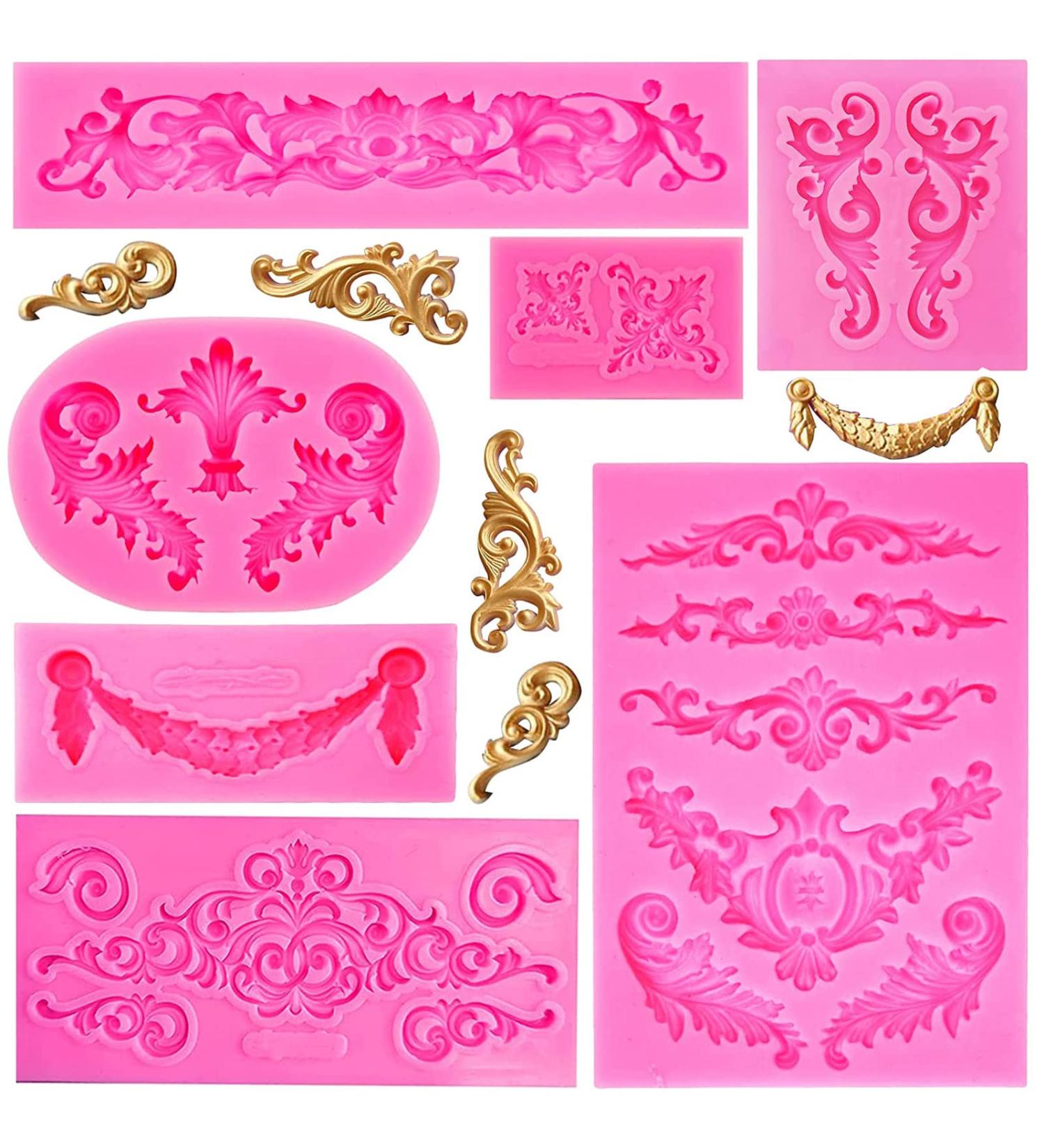Baroque Style Silicone Molds - Vintage Relief Flower & Curlicues Fondant Molds (7Pcs) - Buy Online on GoSupps.com