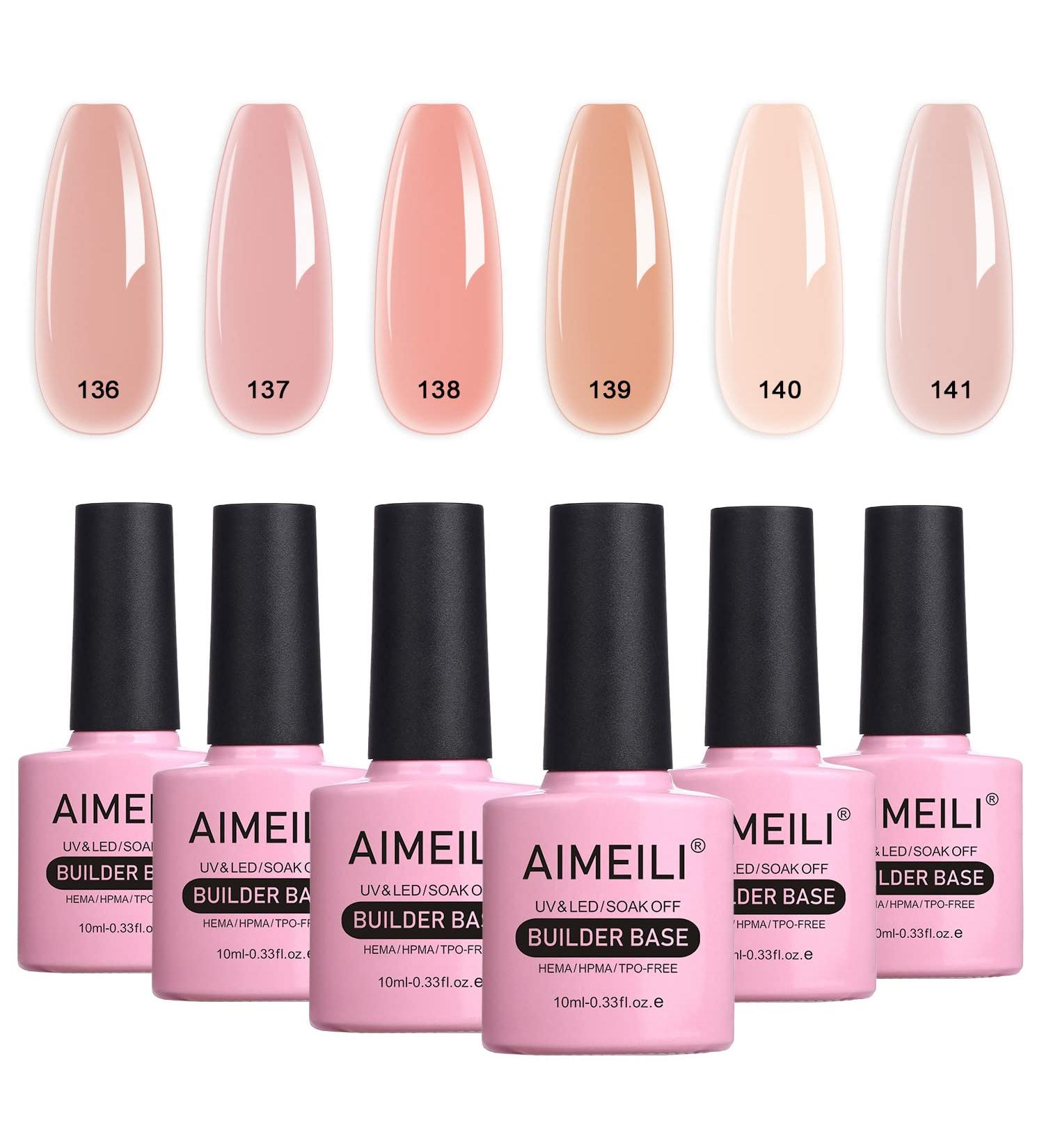 AIMEILI 8 in 1 Builder Nail Gel Sheer Color Nude Pink Builder Nail Strengthener Extension False Nail Tips Builder Extension Soak Off UV LED Gel Polish 6pcs X 10ml - Gift Kit 34 6-34 1.67 ml (Pack of 6) - Buy Online on GoSupps.com