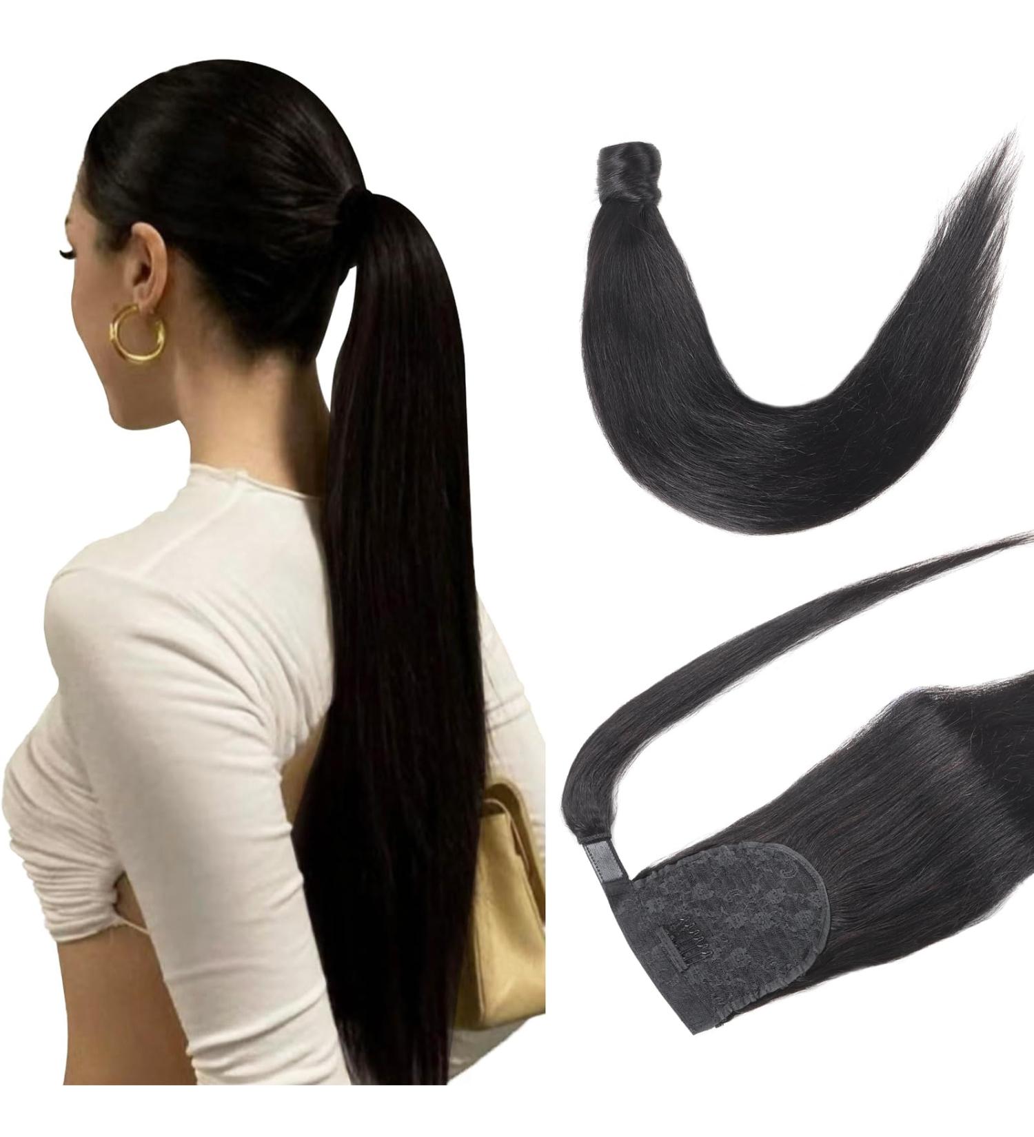 Ainimiu 20 inch Straight Ponytail Extension Human Hair 100% Straight Remy Human Hair Ponytail Wrap Around Ponytail Human Hair Clip in Hair Extensions One Piece Hairpiece for Women - Buy Online on GoSupps.com