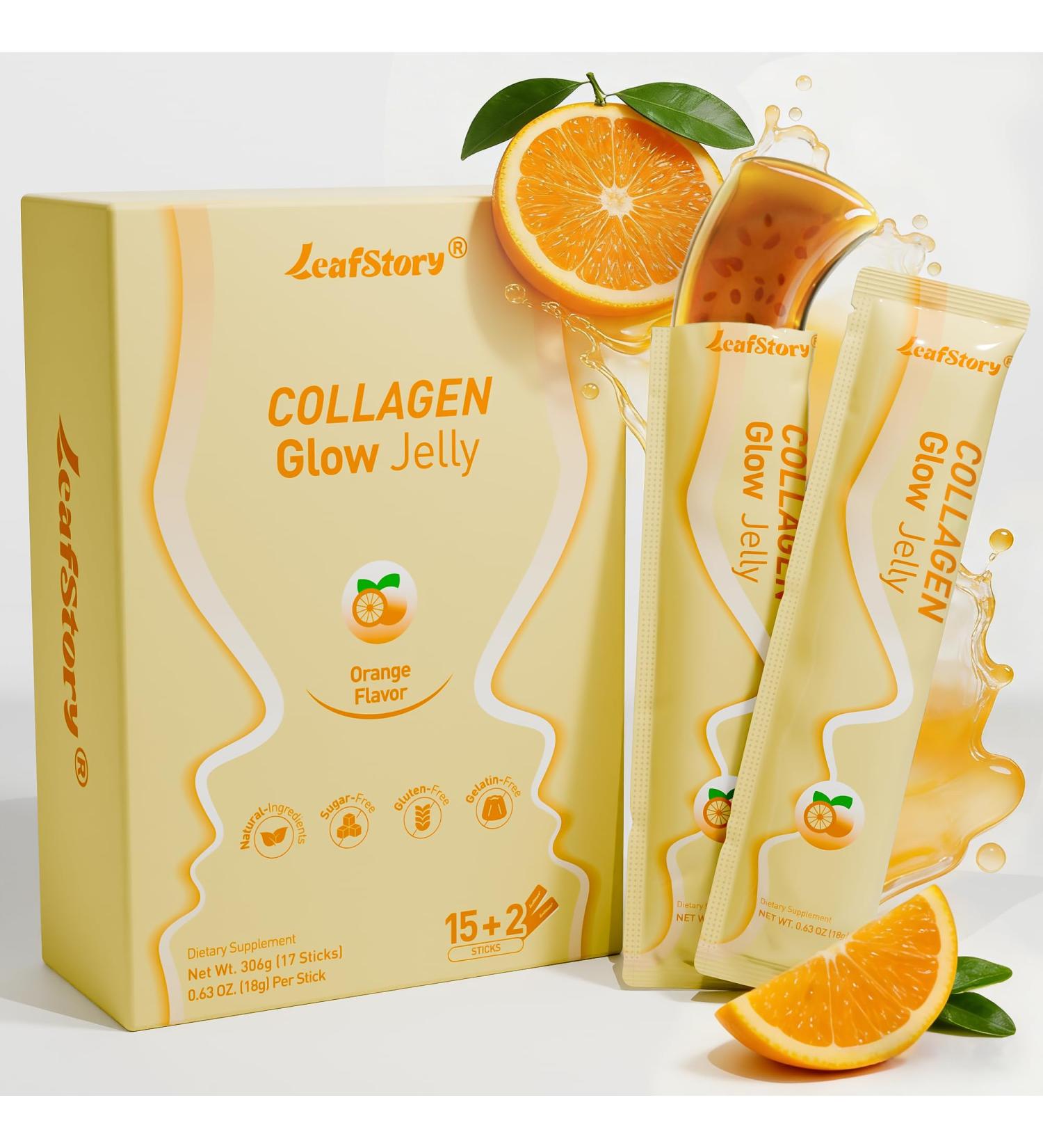 LeafStory Collagen Glow Jelly 15+2 Sticks Support Skin Hair & Nails Health Balanced Energy Vitality Supplement - Buy Online on GoSupps.com