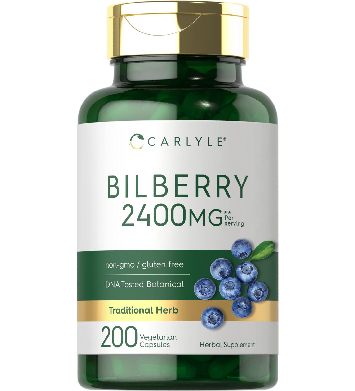Bilberry Extract Capsules | 2400mg | 200 Count | Vegetarian Non-GMO Gluten Free Supplement by Carlyle - Buy Online on GoSupps.com